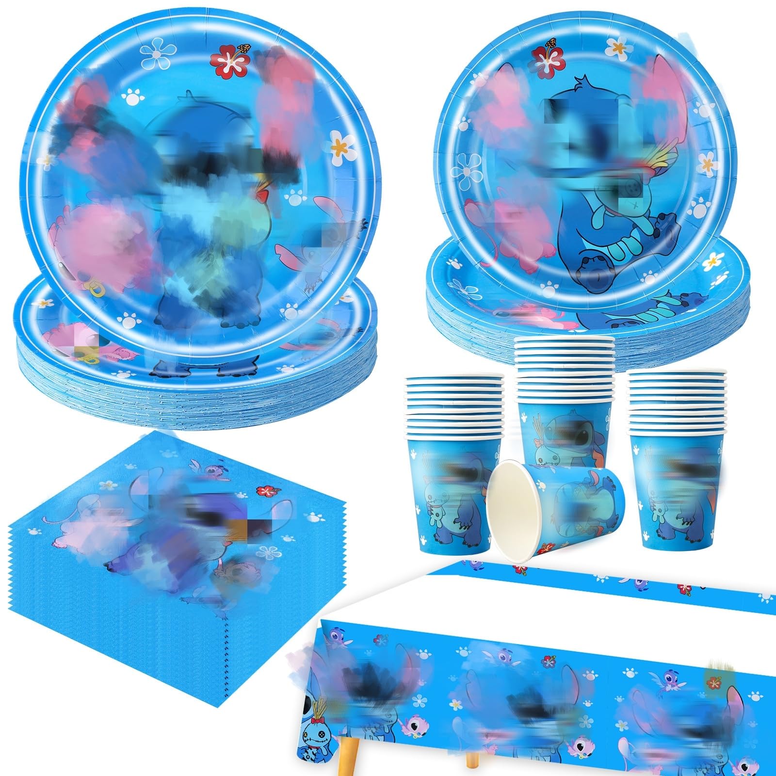 81 Pcs Blue Party Tableware Set - Birthday Decorations Including Plates, Cups, Napkins, Table Cloth, Banner for 20 Guests - Boys & Girls Children