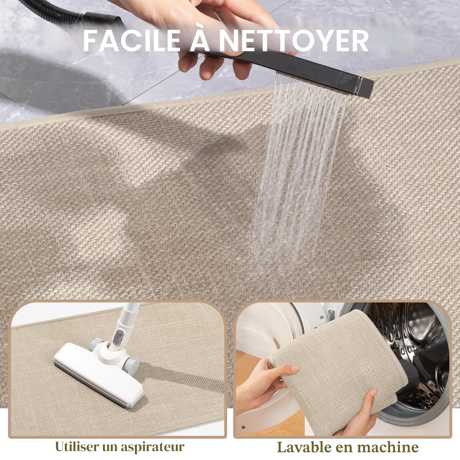 Tapis de bain antidérapant Chakme 43 x 61 cm caoutchouc lavable Beige