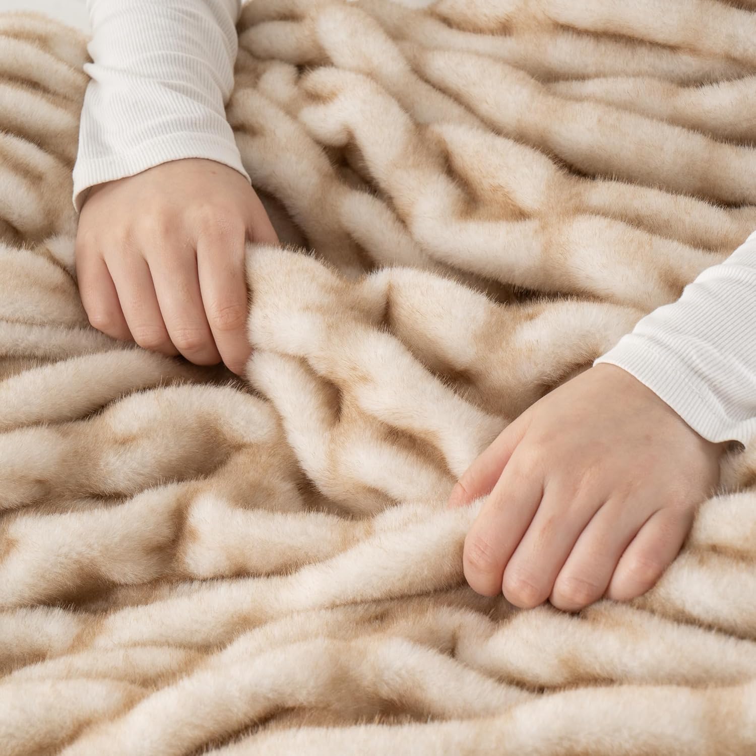 Battilo Rabbit Faux Fur Throw Blanket for Couch, Soft Fluffy Ruched Fur Blanket, Cozy Thick Warm Fuzzy Decorative Mink Blanket for Bed Chair Sofa 50"x60"(Tip Dye Yellow) - Image 6