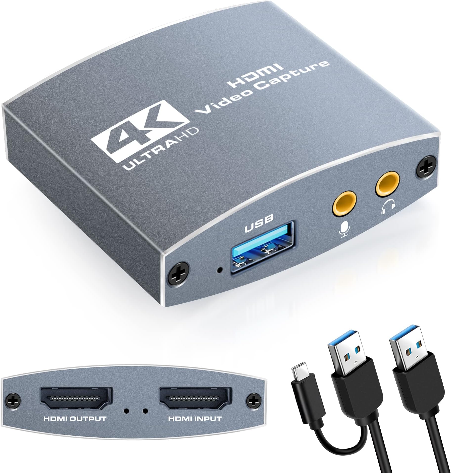4K HDMI Video Capture Card with Microphone HDMI Loop-Out, 1080P 60FPS Game Capture Card for Live Streaming, HDMI Capture Card Compatible with Nintendo Switch, PS5/4 PC, Xbox One