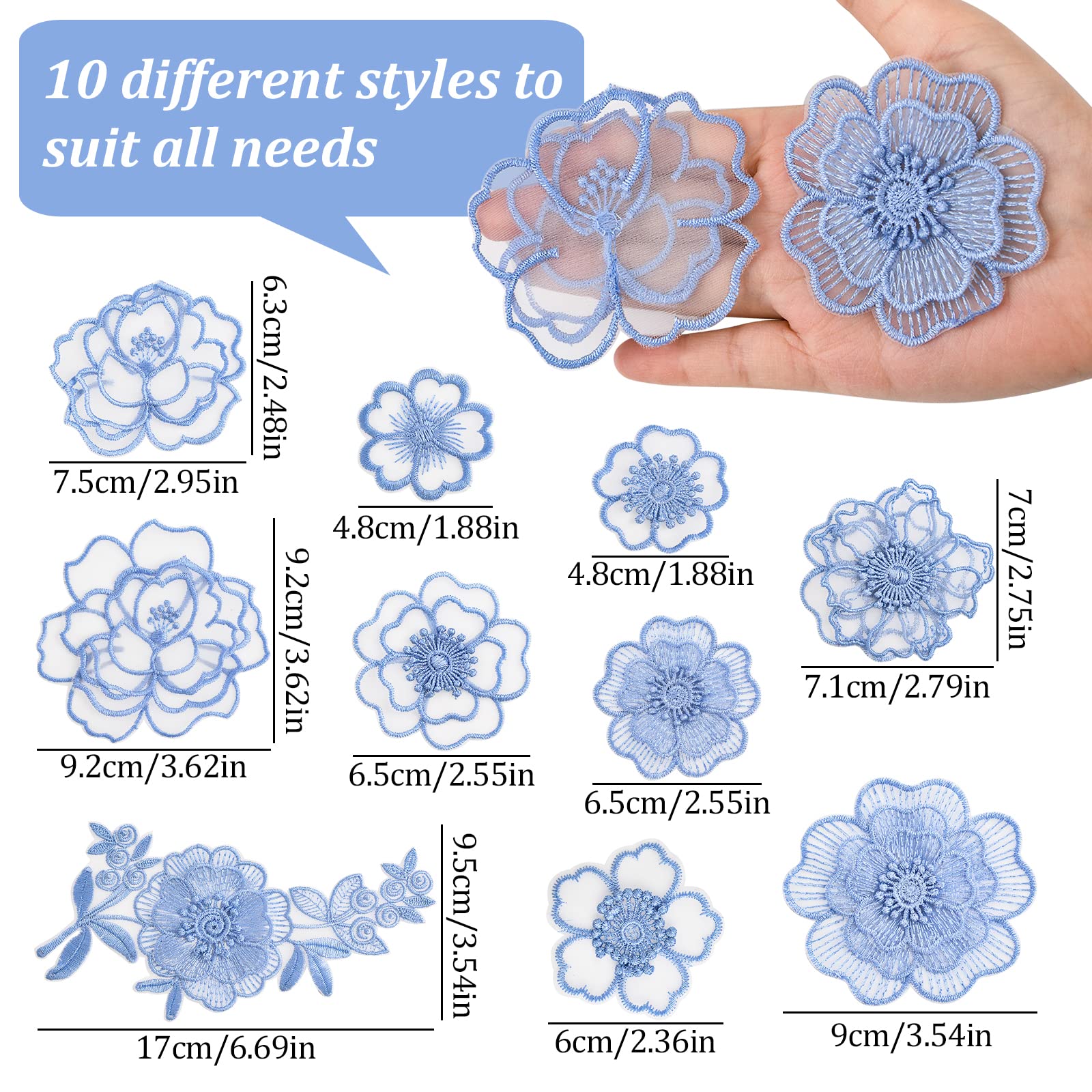 Amazon.com: URROMA Blue Lace Flower Embroidery Applique, 10 Pcs