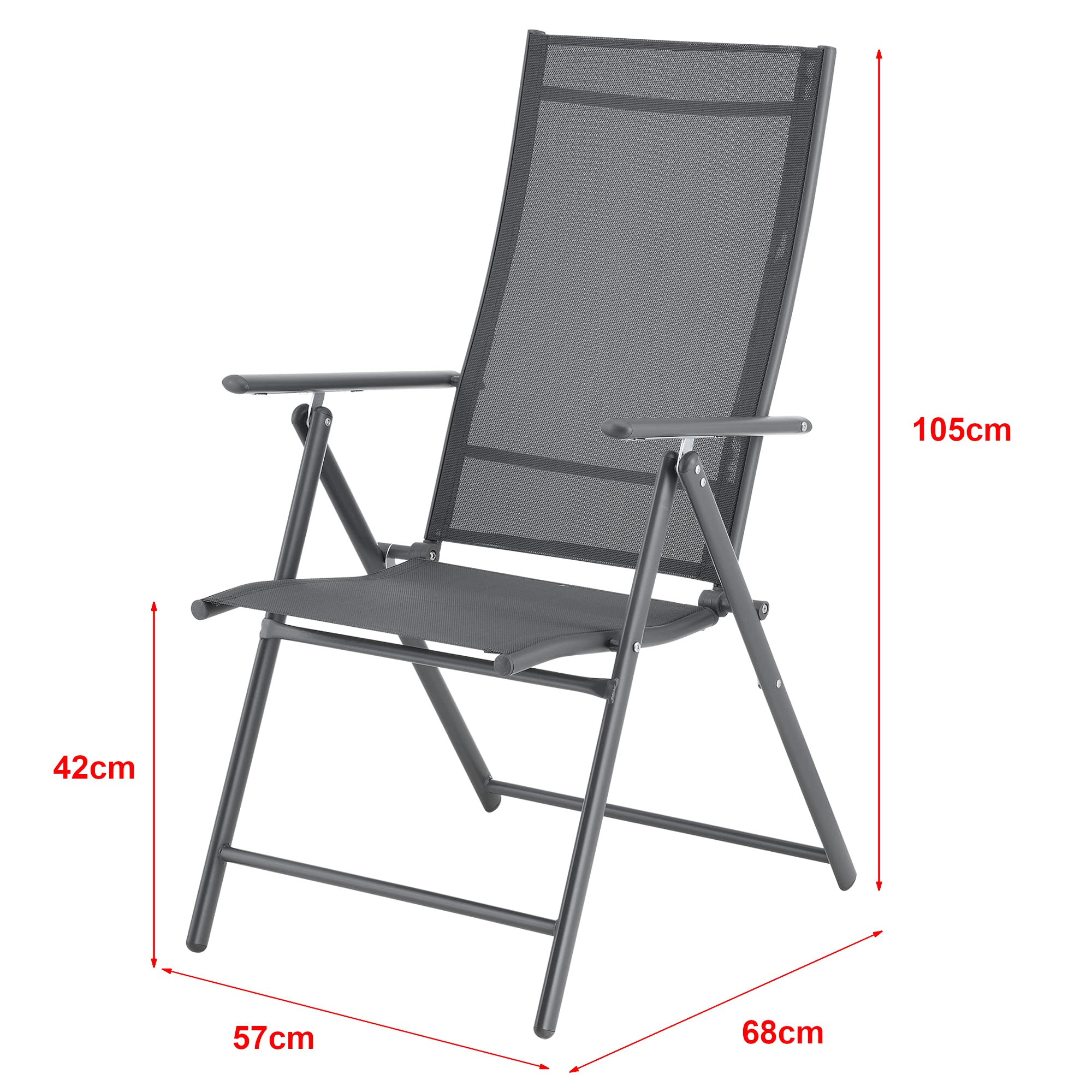 [en.casa] Lot de 2 Chaises de Jardin Fauteuil d'Extérieur Solide Design avec Accoudoirs et Dossier Inclinable Ensemble Résistant aux Intempéries Pliable Balcon Terasse Acier Polyester Gris Foncé