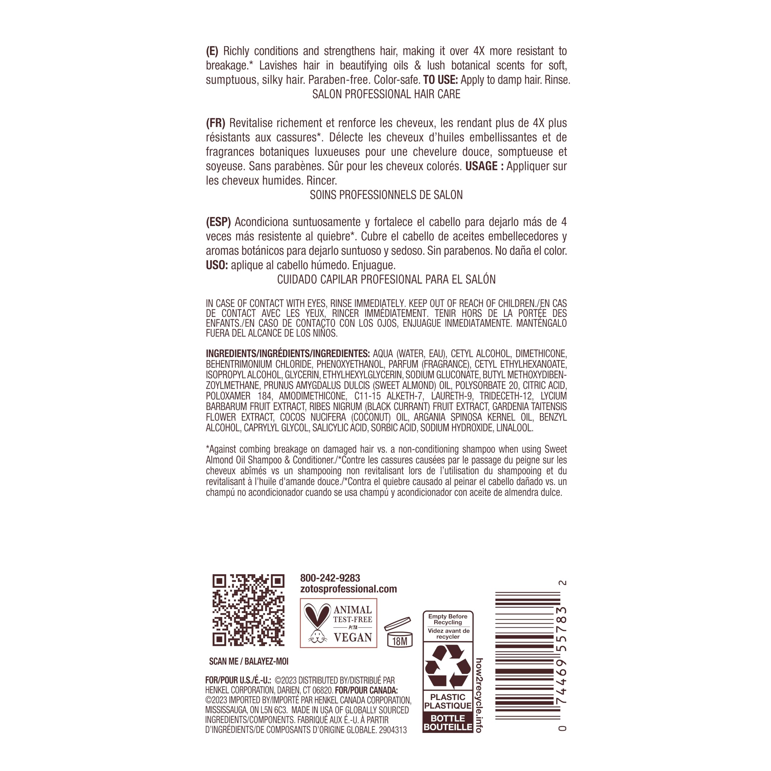 Bain de Terre Sweet Almond Oil Long & Healthy Conditioner, Strength & Protection for Weak, Damaged Hair, with Argan & Monoi Oils, Paraben-Free, Color-Safe, Vegan