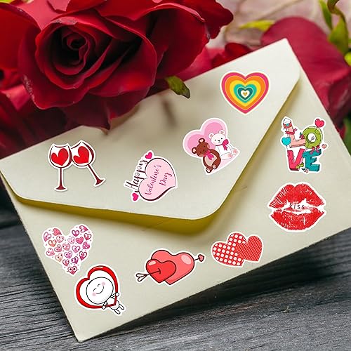 Miniatura 6 de XZENTIRA, 100 calcomanías para el día de San Valentín, calcomanías de amor, calcomanías de vinilo impermeables para botella de agua, laptop,