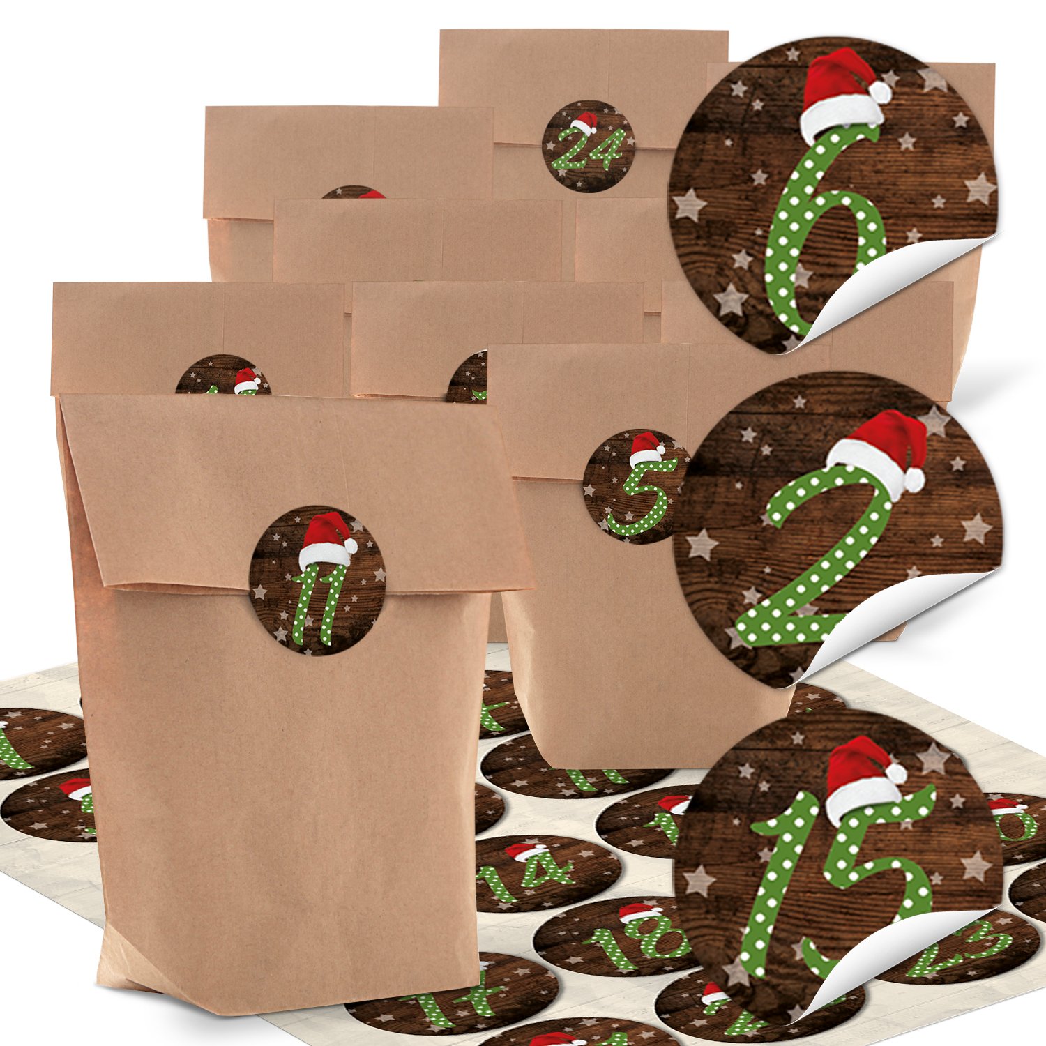 Logbuch-Verlag 24 sacchetti marrone fondo carta renna kraft calendario avvento Natale regalo diy oggetti numeri buste bambini festività fai da te