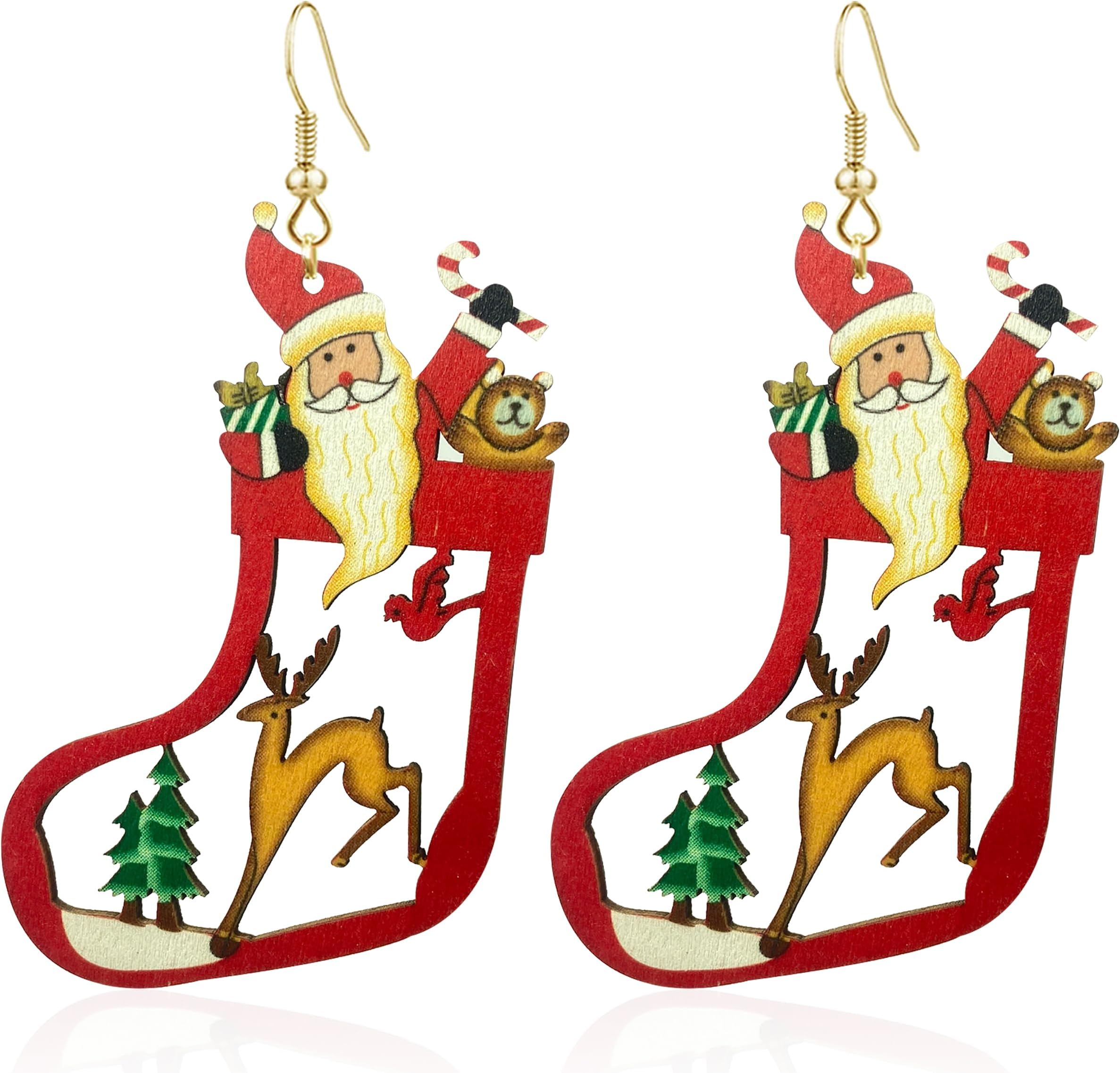 CWVHQ4 Pairs Christmas Earrings for Women Christmas socks Santa Claus Tree Dangle Earrings Christmas tree Snowflake Holiday Earrings for Girls
