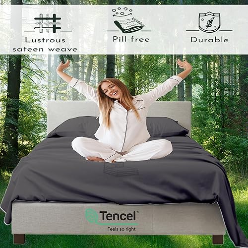 Miniatura 8 de Tencel Sábanas King 100% eucalipto Tencel Lyocell - Sábanas de eucalipto para todas las estaciones, 4 piezas de sábanas Tencel tamaño King,