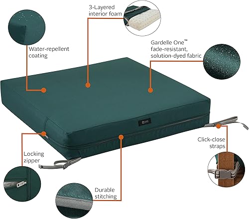 Miniatura 3 de Classic Accessories Ravenna - Cojín resistente al agua para silla de patio o sofá biplaza, 25 x 27 x 5 pulgadas, color verde mallard