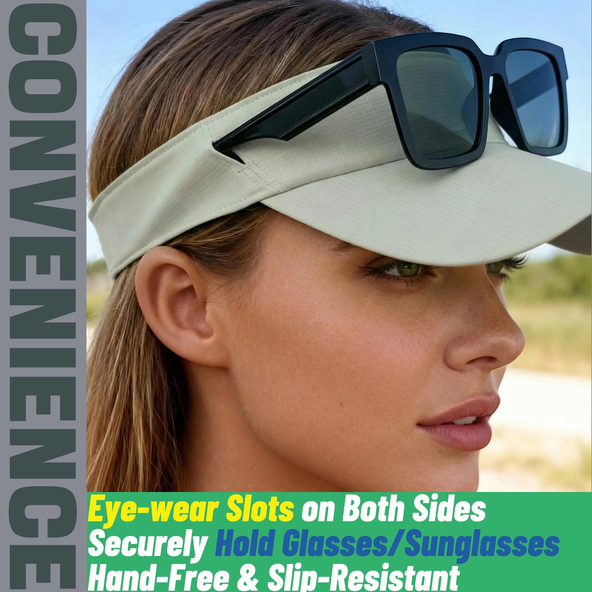 OTTERSHELL Pare-soleil de sport avec fentes pour lunettes, visière athlétique réglable pour la course, le golf, le tennis, la pêche.