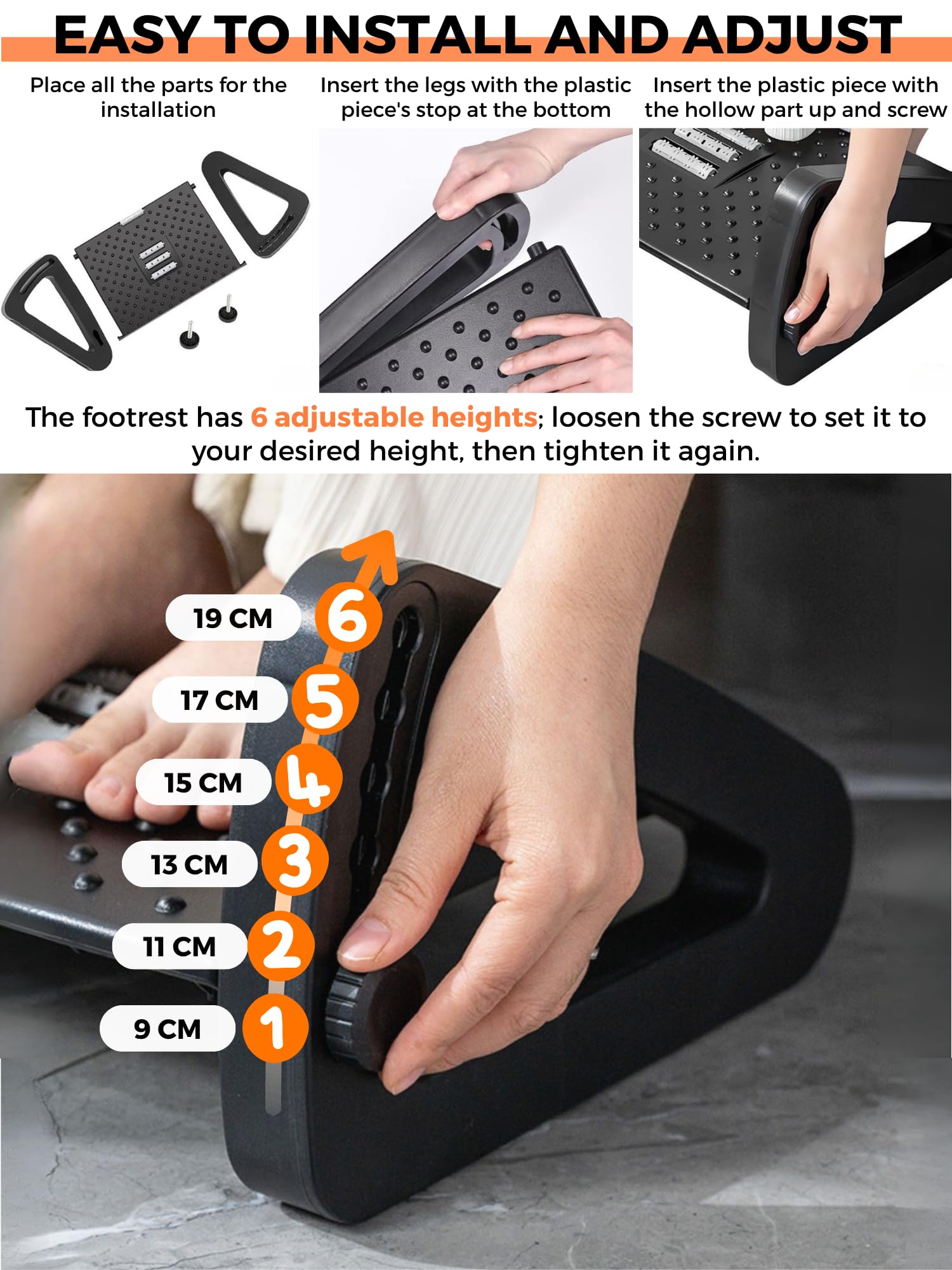 Repose-Pieds Ergonomique Réglable sous Bureau avec Fonction Massage Antidérapant