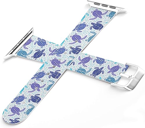 Miniatura 3 de Correa de muñeca compatible con Apple Watch Series 7/6/5/4/3/2/1/SE y funda de teléfono a juego con acuarela, vida marina, correa azul con estampado