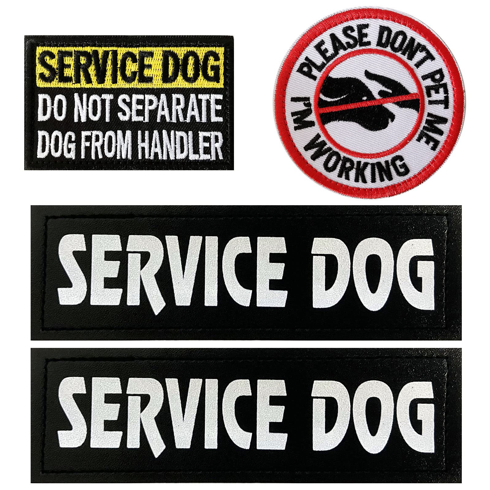 4 Pcs Reflective Dog Patches for Service Dog Vest Tactical Hook Loop Harness Removable Patch Set with Velcro Embroidered, in Training & Don’t Pet Me Dog & do not Separate (Service Dog)