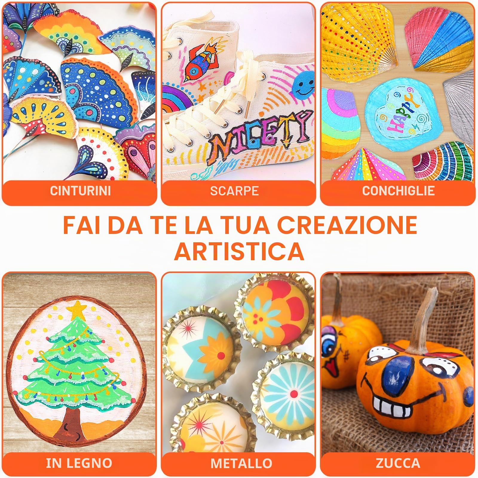 NICETY 60 Colori Pennarelli Acrilici Indelebili - Fine & Doppia Punta, Set Con 16 in Metallo per Carta, Tessuto, Vetro, Ciottoli