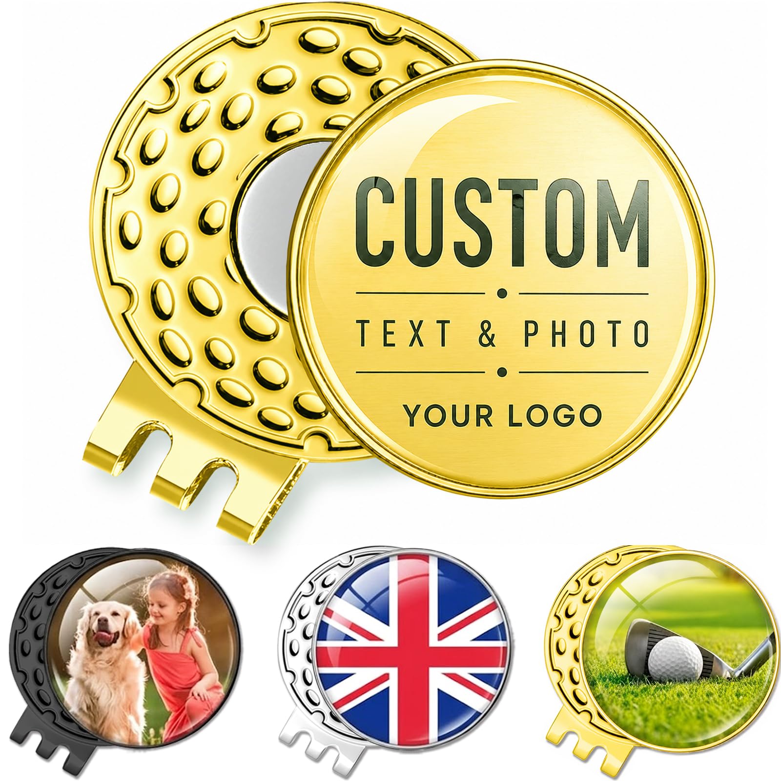 ZENTEE Personalised Golf Ball Markers Hat Clip, Custom Magnetic Ball Markers, Golf Accessories Gift for Golfers, Gold