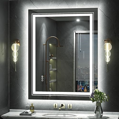 Miniatura 22 de Espejo de baño LED de 24 x 32 pulgadas con luces, espejo frontal y retroiluminado para baño, espejo de tocador de baño iluminado para pared