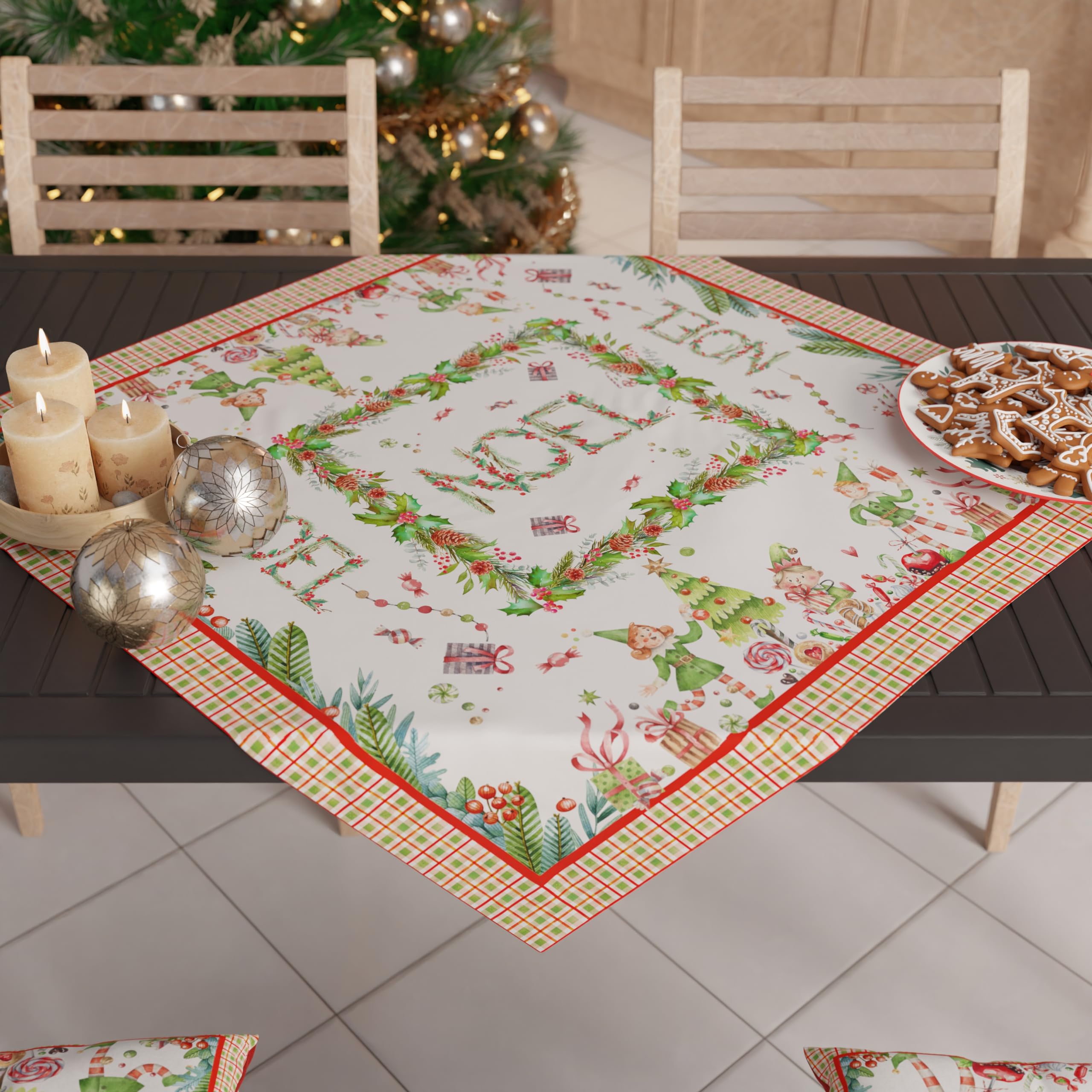 PETTI Artigiani Italiani - Christmas Centerpiece, Christmas Kitchen Table Centerpiece, 90x90 cm Centerpiece Runner, 100% Made in Italy