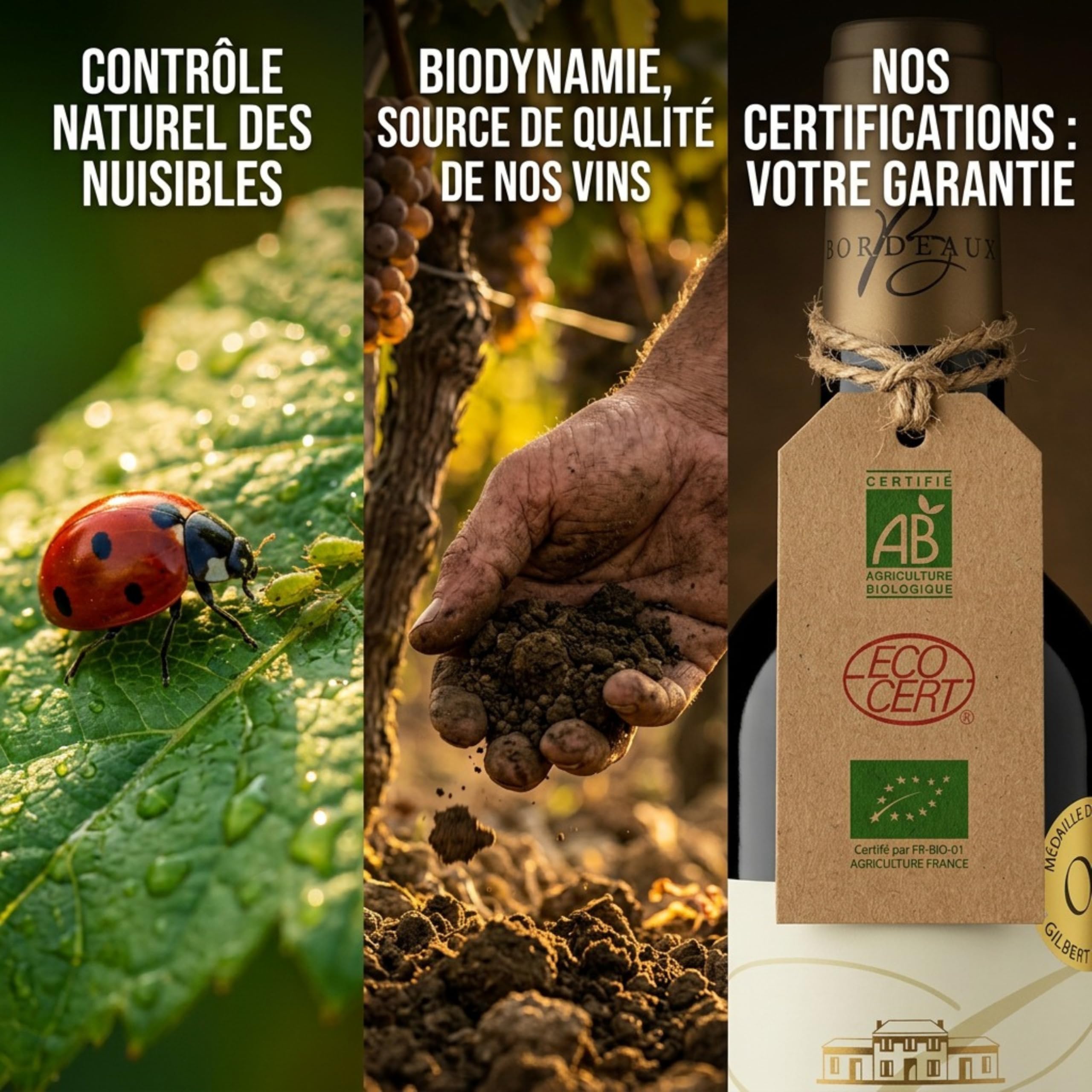 Château Chavrignac - Grand Vin de Bordeaux Rouge AOC Bio - Médaillé Or - Cuvée Bacchus 2022- Cultivé en Biodynamie - Cabernet Sauvignon - Bouteille de 75cl (6)