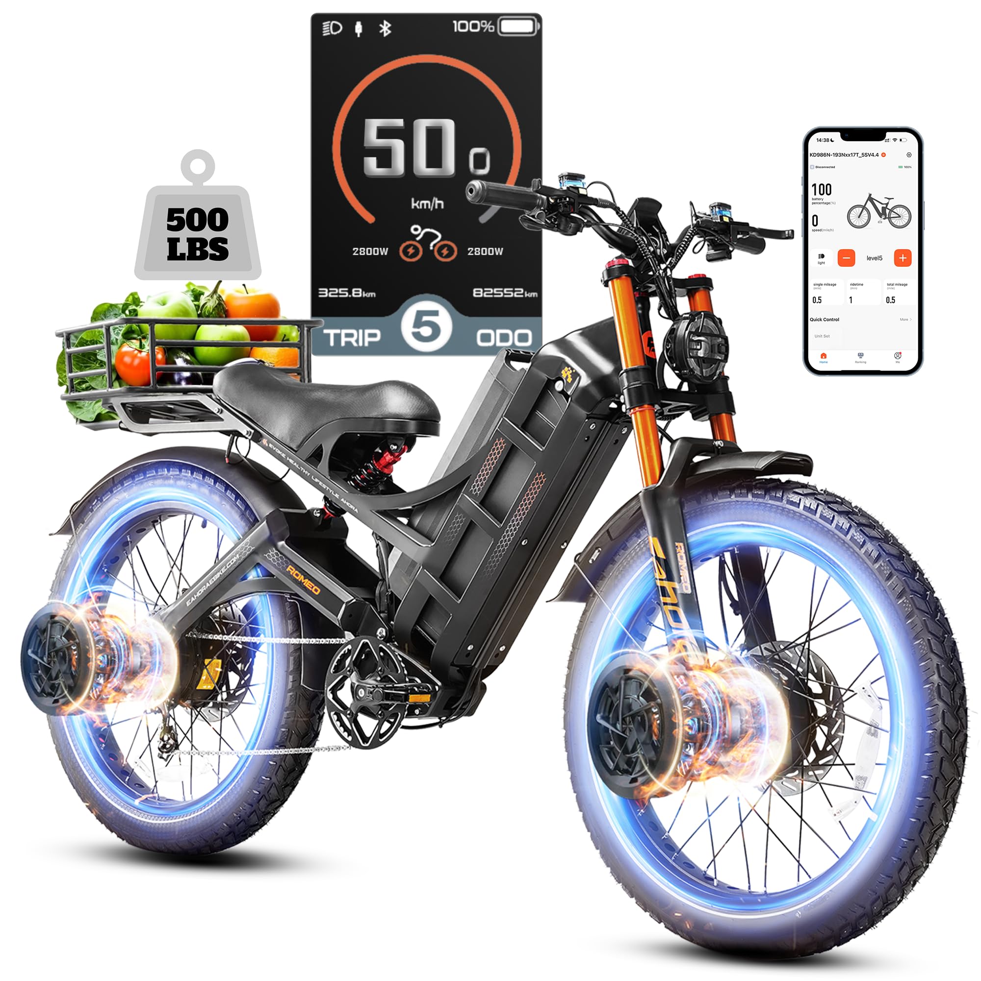 eAhora [2025 Upgraded] Romeo Pro Ⅲ 5600W 46-50MPH Electric Bike