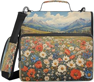 Vintage Wildflowers Oil Painting Zipper Binder for School with Shoulder Strap & Extra Pockets - 1.5 Inch 3-Ring Binder Holds 500+ Sheets, Textbooks, Laptop#488