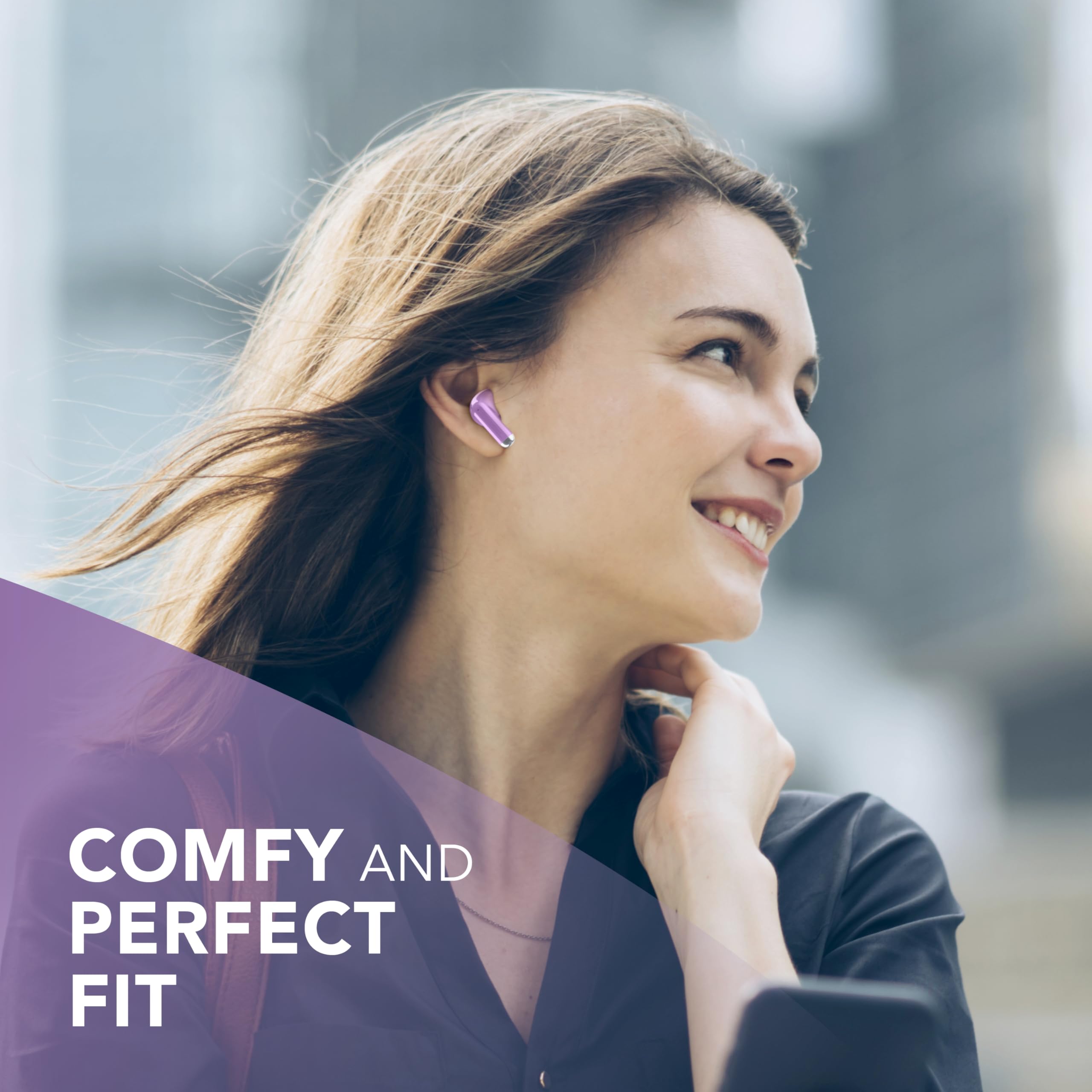 Écouteurs Intra-Auriculaires Bluetooth sans Fil Music Sound Drift avec boîtier Compact et coloré, appairage Automatique, Commandes tactiles, Jusqu’à 22 Heures d’autonomie, Lilas
