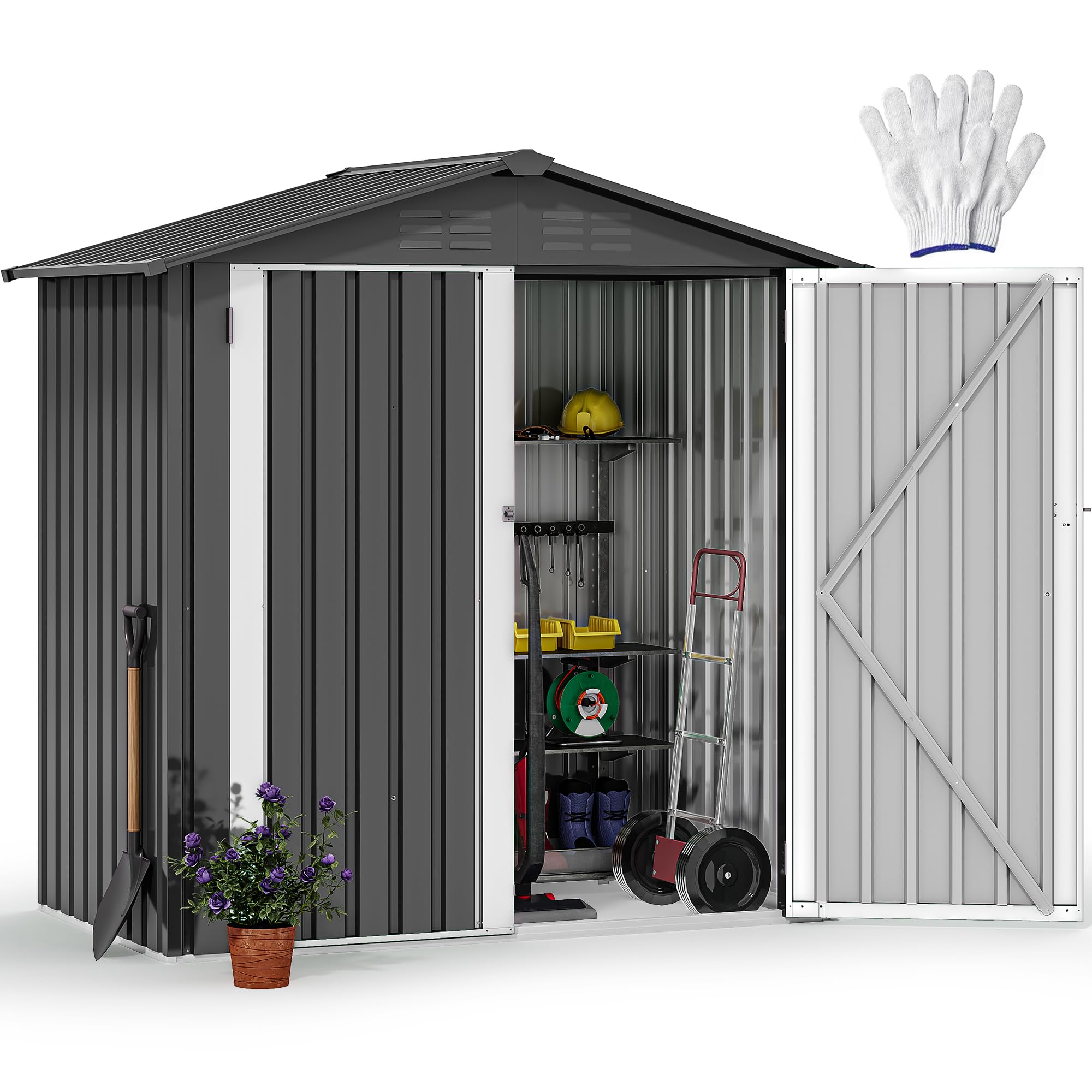 DWVO 6x4ft Outdoor Storage Shed with Secure Entrances &amp; Vents