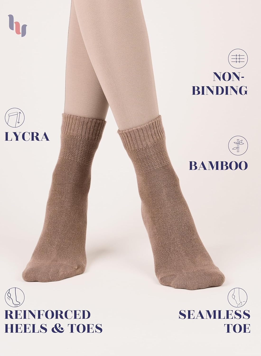 Hugh Ugoli Women's Rayon Ankle Loose Fit Diabetic Socks, Soft, Seamless Toe, Wide Stretchy, Non-Binding Top, 3-6 Pairs - Image 4