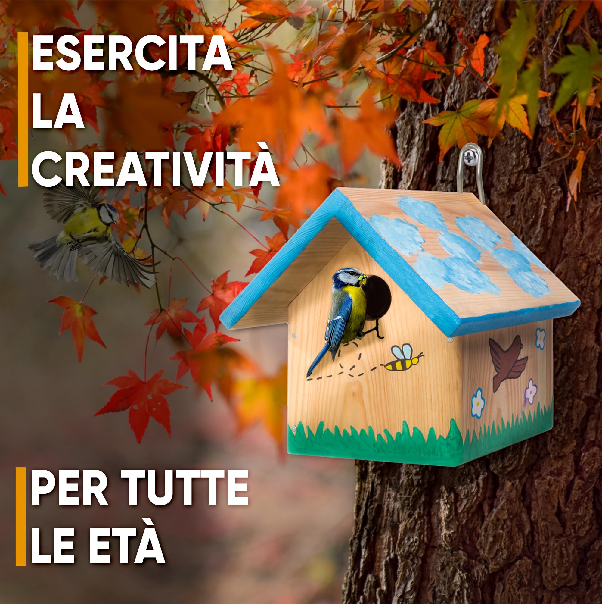 Mice&Co Casetta per Uccelli Fai Da Te - Casa Uccellini in Legno per Dipingere, Kit Montaggio con Set di Pittura, Casa Uccelli Dipingere Esterno | Casetta DIY per Giardino, Riparo per Uccelli