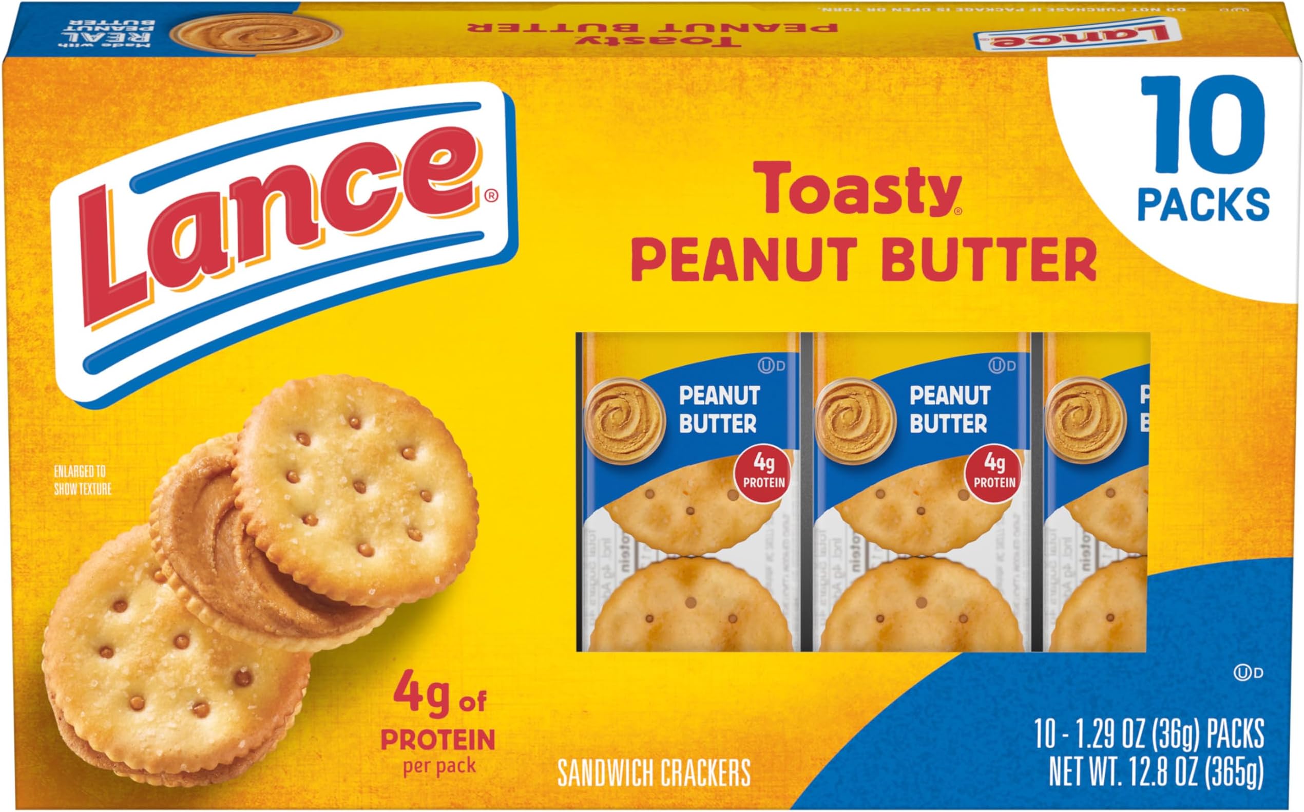 Lance Sandwich Crackers, Toasty Peanut Butter, 10 Individually Wrapped Packs, 6 Sandwiches Each
