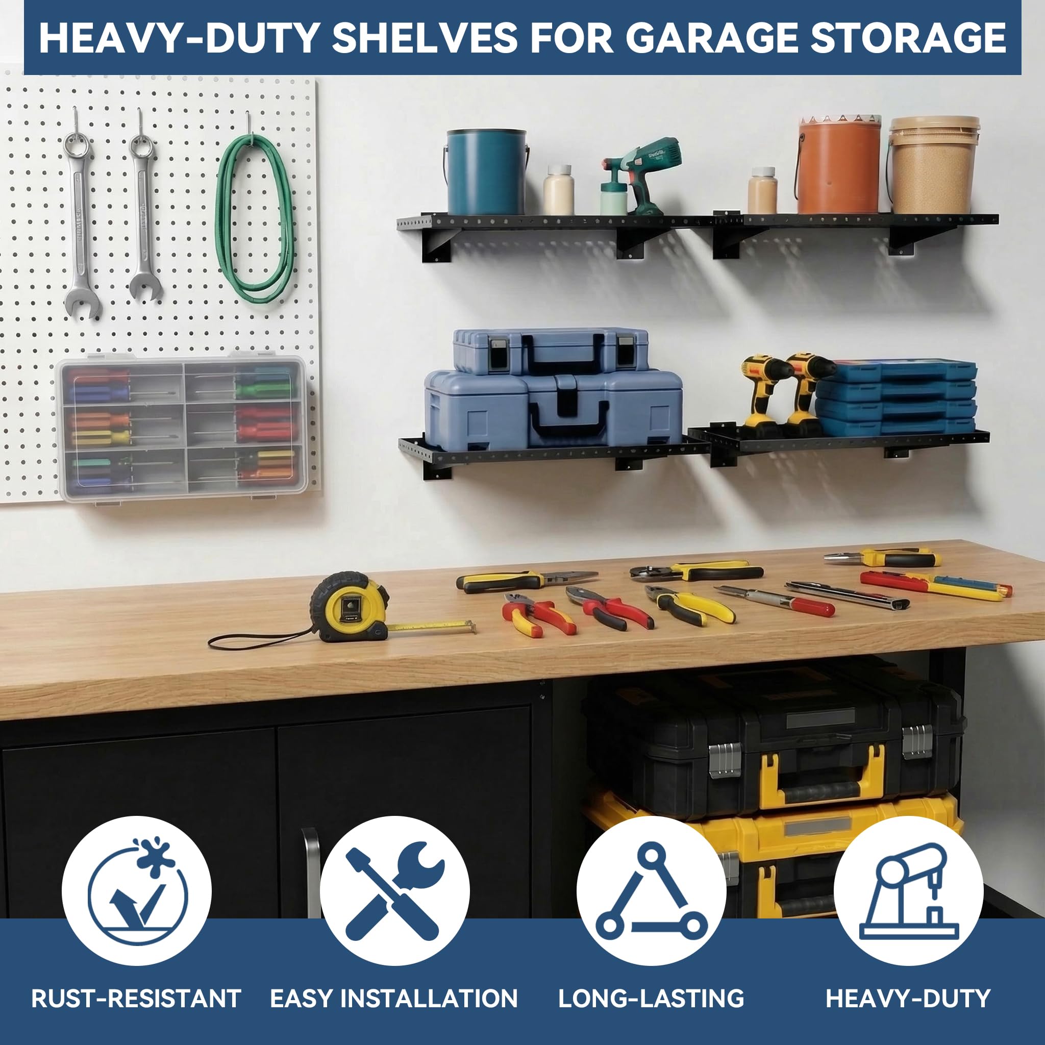 Garage Wall Shelving - 2 Pack, Black -2 Garage Wall Shelving - 2 Pack, Black -2