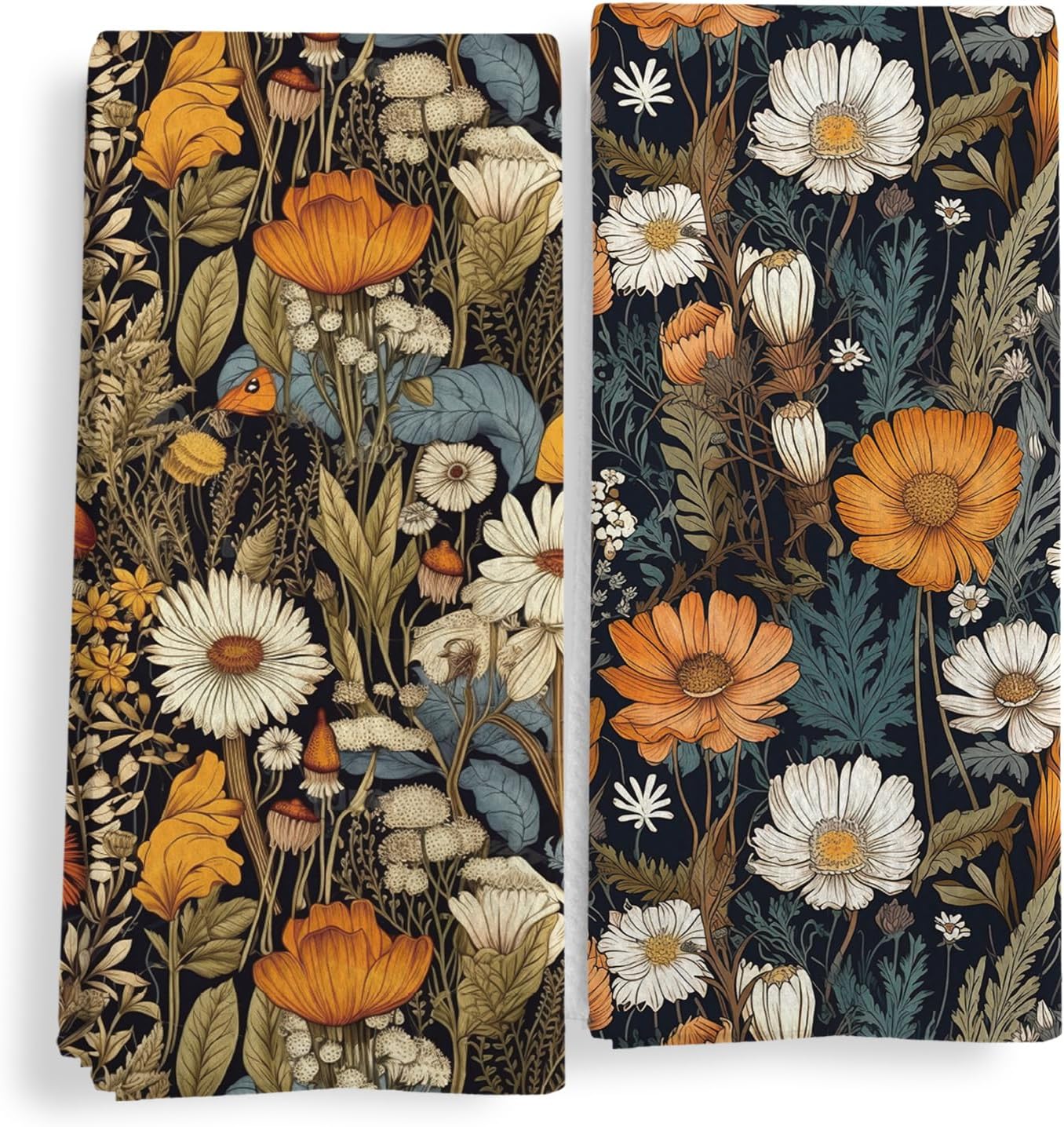 Vintage Boho Floral Kitchen Towels Set of 2, Farmhouse Rustic Wildflower Decorative Dish Tea Towels, Cottagecore Floral Botanical Hand Towels for Bathroom Decor, 16X24In