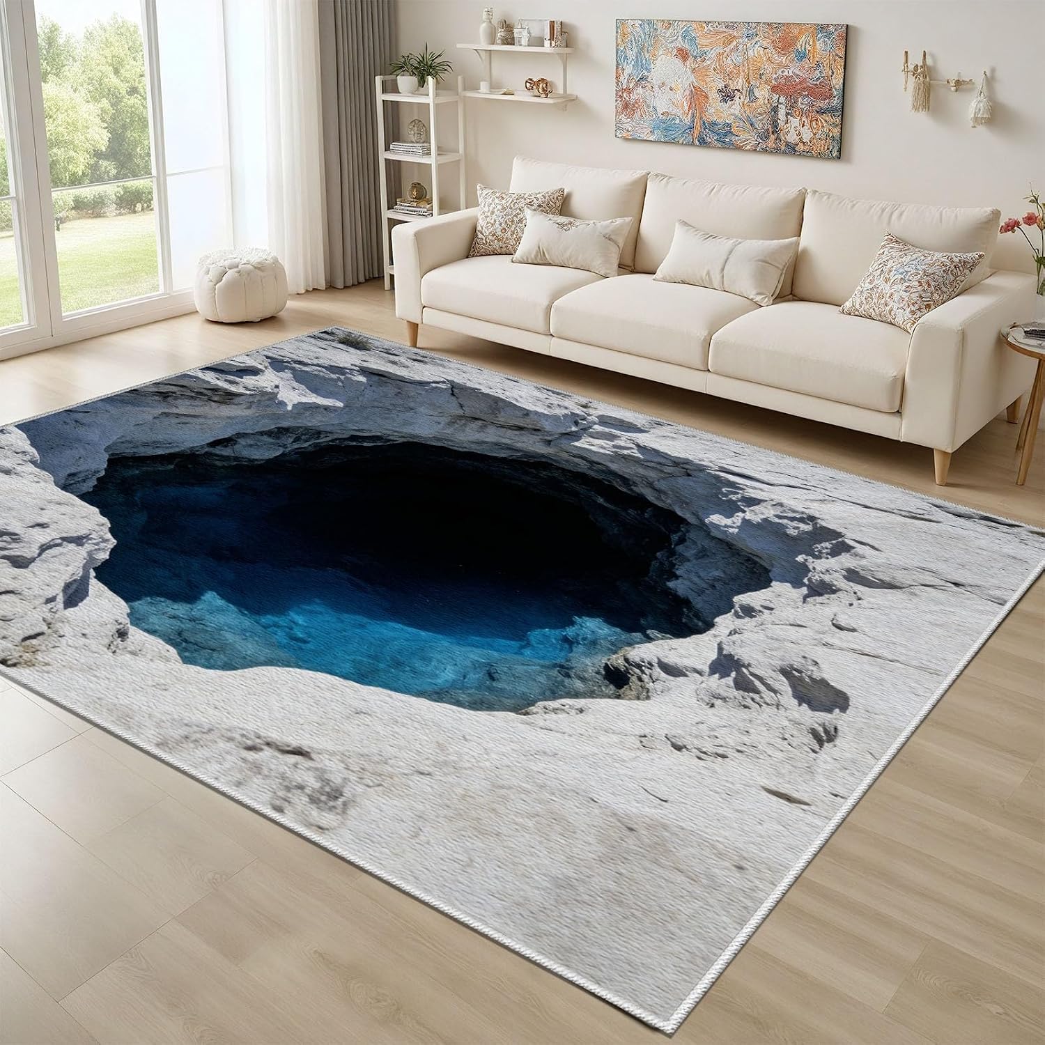 Amazon.com: 3D Optical Illusion Rug, 3D Hole Rug, Blue Cave & Stone ...