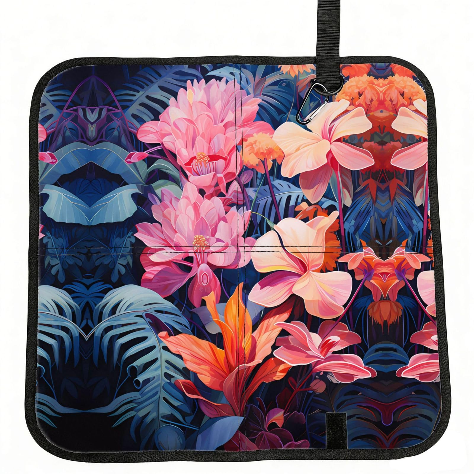 WBQLSL Colorful Tropical Plant Leaves Foldable Seat Cushion - Portable Stadium Pad with Carabiner for Camping Hiking Picnic Beach