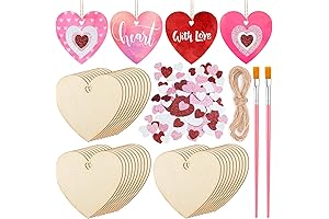 HLARTNET 30 Pcs Valentine's Day Wooden Heart Slices Ornaments | DIY Valentines...