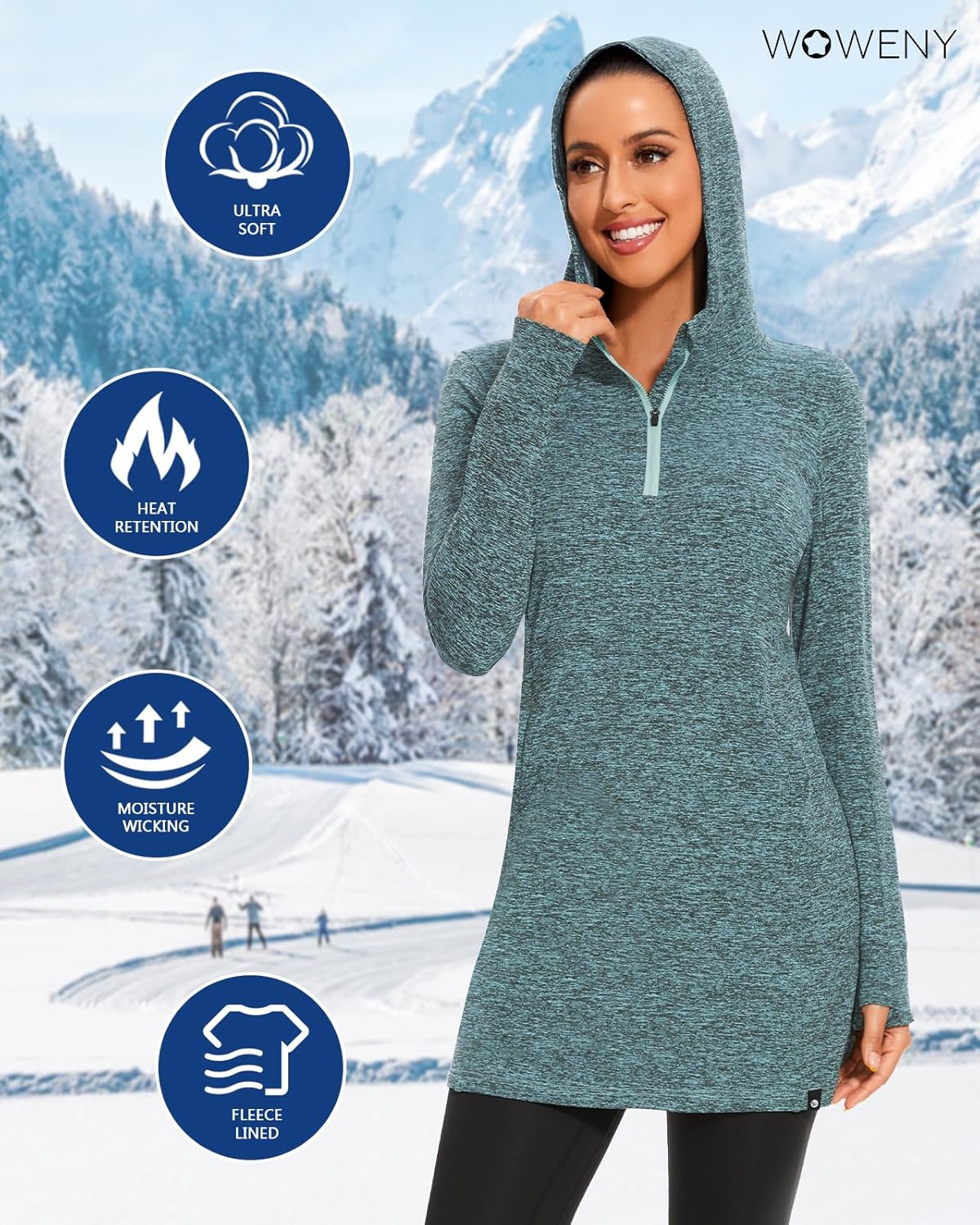 WOWENY Women's Fleece Dress Thermal Sweatshirt Tunic Dress Long Quarter Zip Pullover Polar Winter Dress with Pocket - Image 5