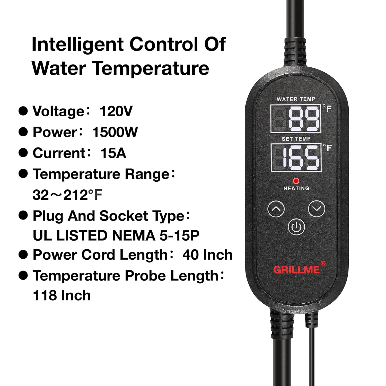 GRILLME 1000W Immersion Water Heater with Intelligent Temperature Controller,Fully Submersible Portable Electric Heater,5 Galons Bucket Heater,100% Waterproof,316L Shell,Easy and Convenient to Use - Image 4