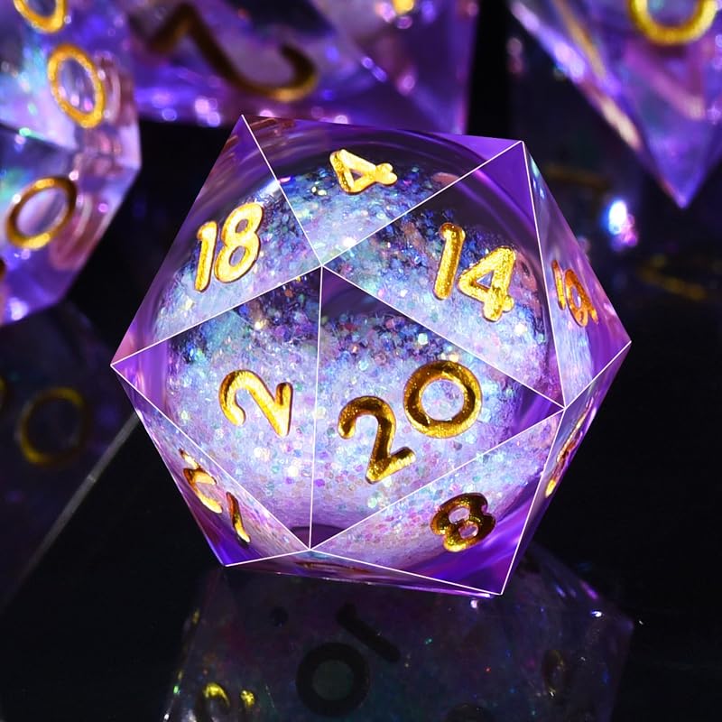 AUSTOR Juego de dados DND de núcleo líquido, dados poliédricos de borde afilado, juego de dados DND de 7 troqueles | Dados de resina hechos a mano Quicksand para juegos de mesa RPG MTG de mazmorras y dragones