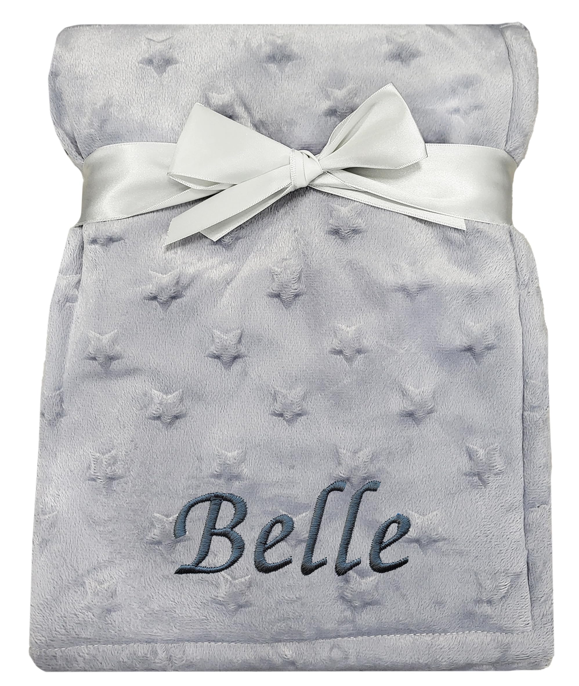 Baby Boy Girl Personalised Blanket Embroidered Name Bobble Star (Grey Star)