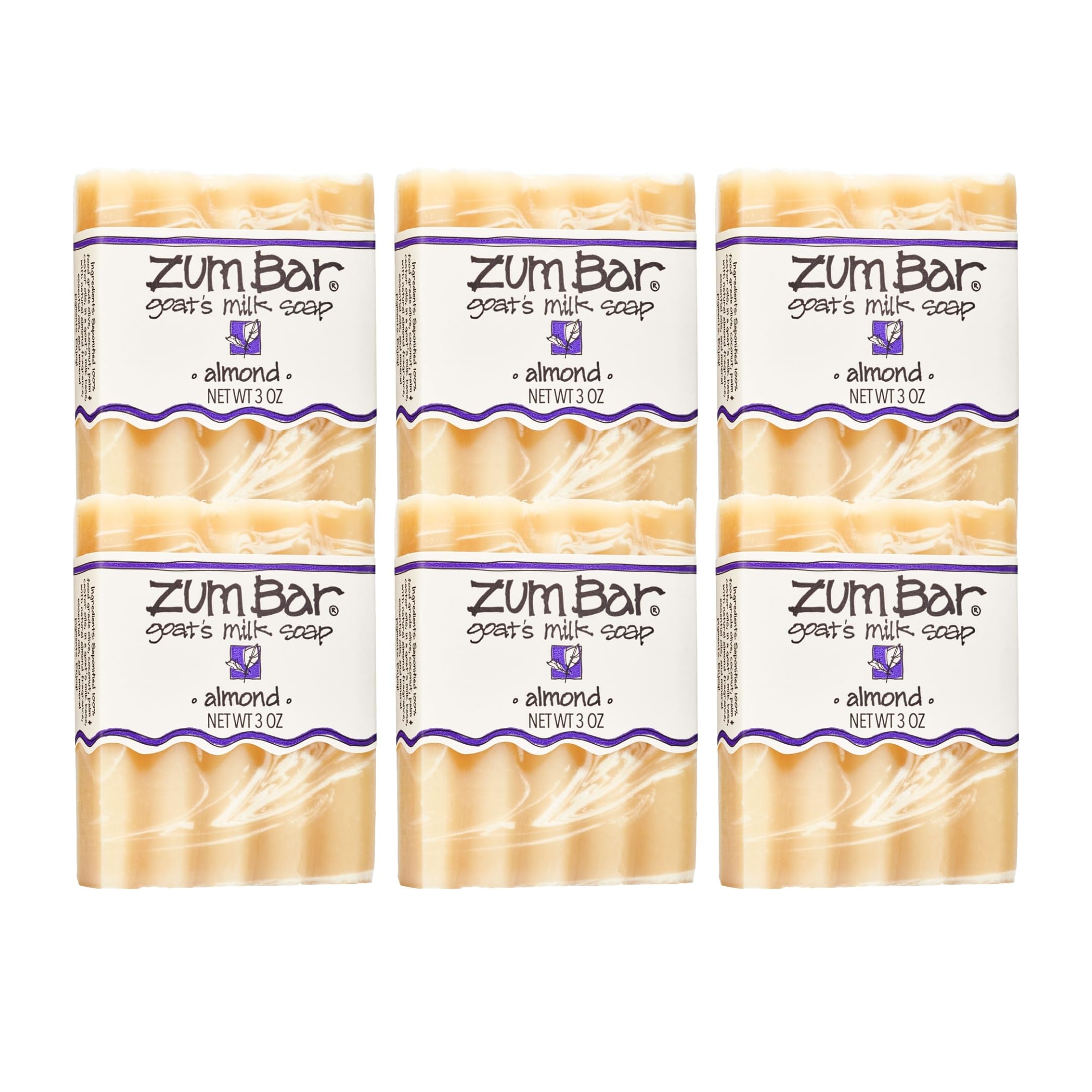 Zum Indigo Wild Goat's Milk Soap Bar - Bar Soap for Hands & Body Made with Essential Oils - 3 oz - Almond (6 Pack)