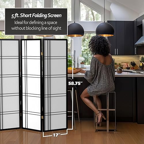 Miniatura 5 de Oriental Furniture Pantalla Shoji de doble cruz de 5 pies de alto color negro 6 paneles