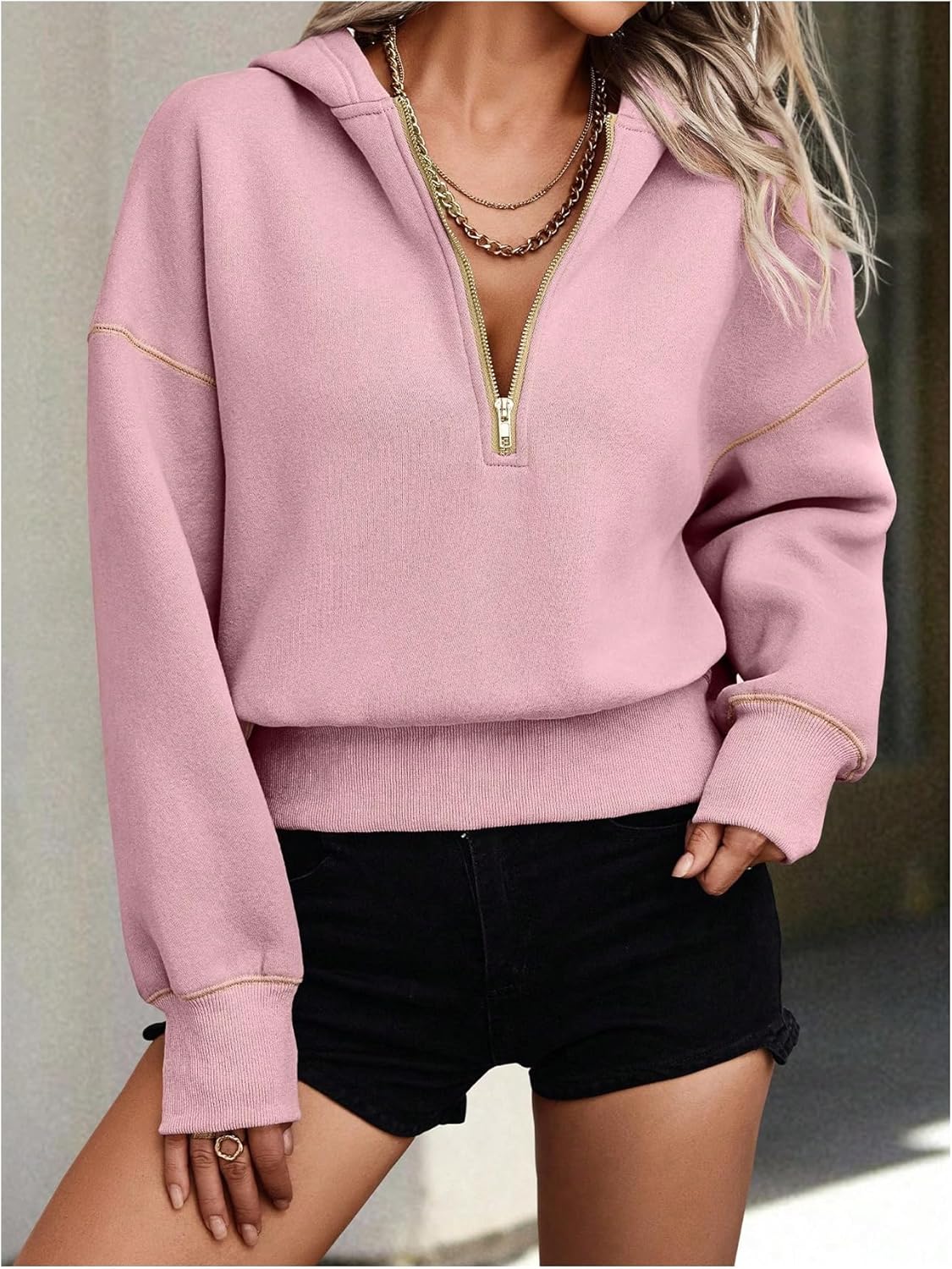 SweatyRocks Zip Up Hoodies for Women 2025 Fall Fashion Pullover Sweatshirt Thermal Lined Tops - Image 2