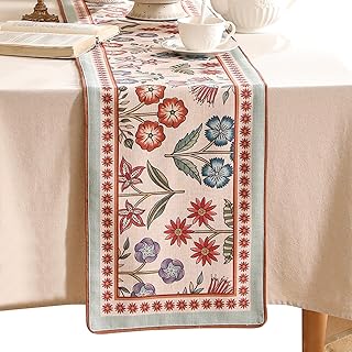 Decorative Linen Table Runner 87 Inches Long,Green Floral Rustic Farmhou...