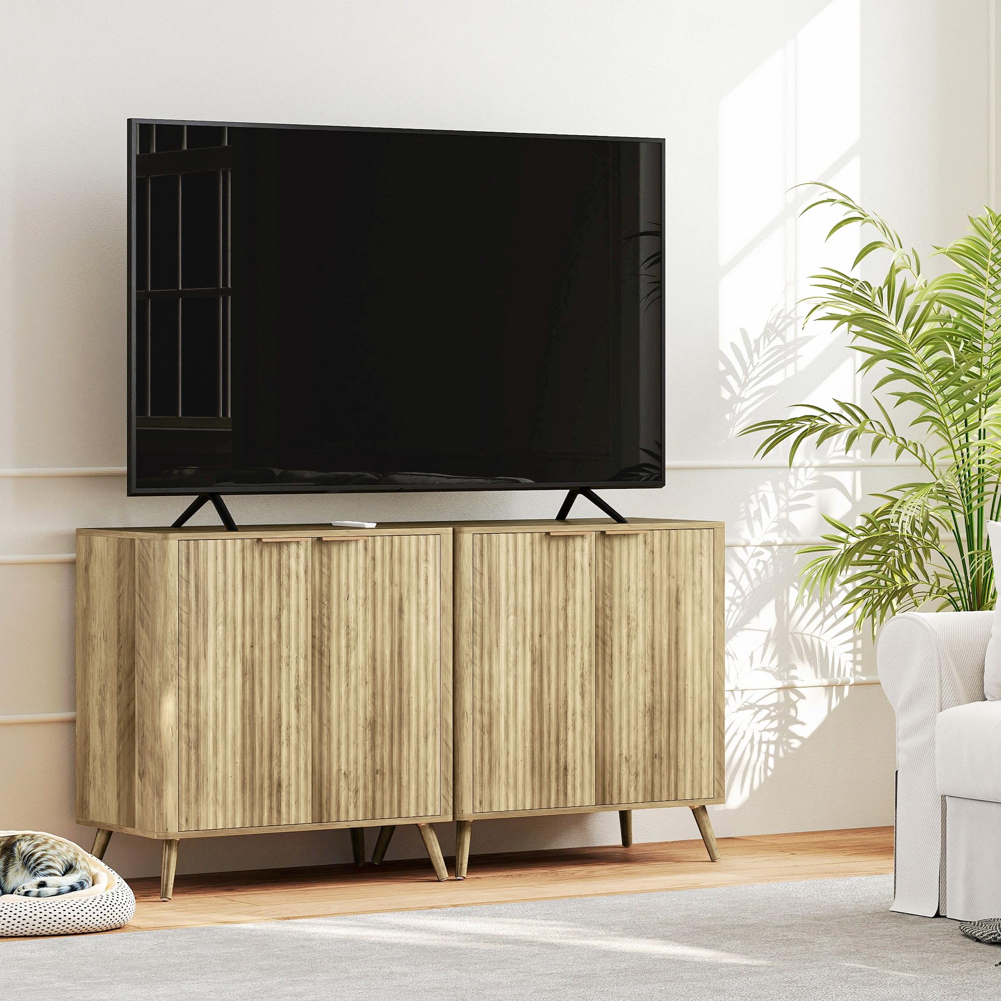 HOMCOM Żłobiony Sideboard z przechowalnią, 30", 2 drzwi, dąb