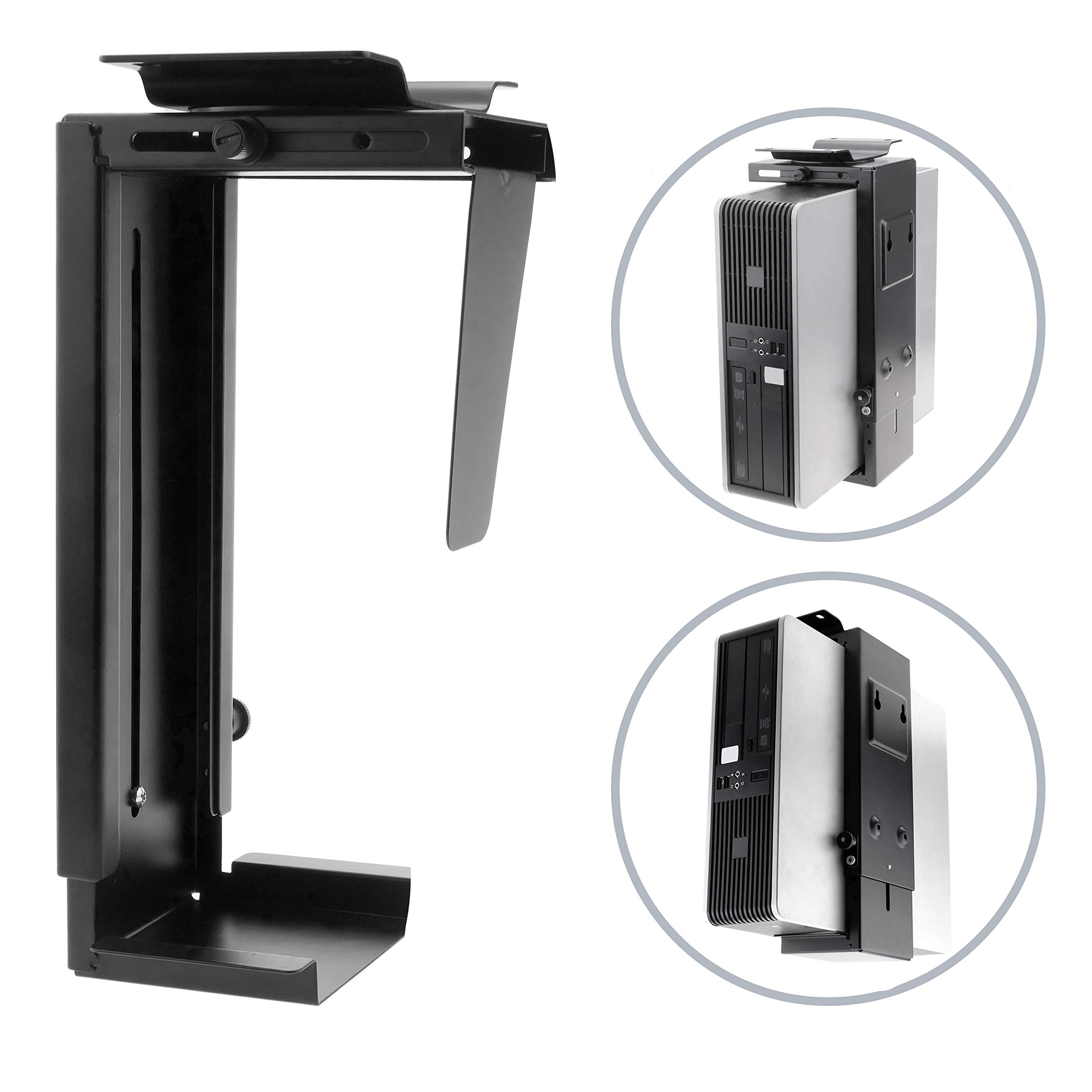 Primematik AC65-0002-VCES Support d’unité Centrale d’Ordinateur sous Table ou Fixation Murale réglable Noir 88-203 mm