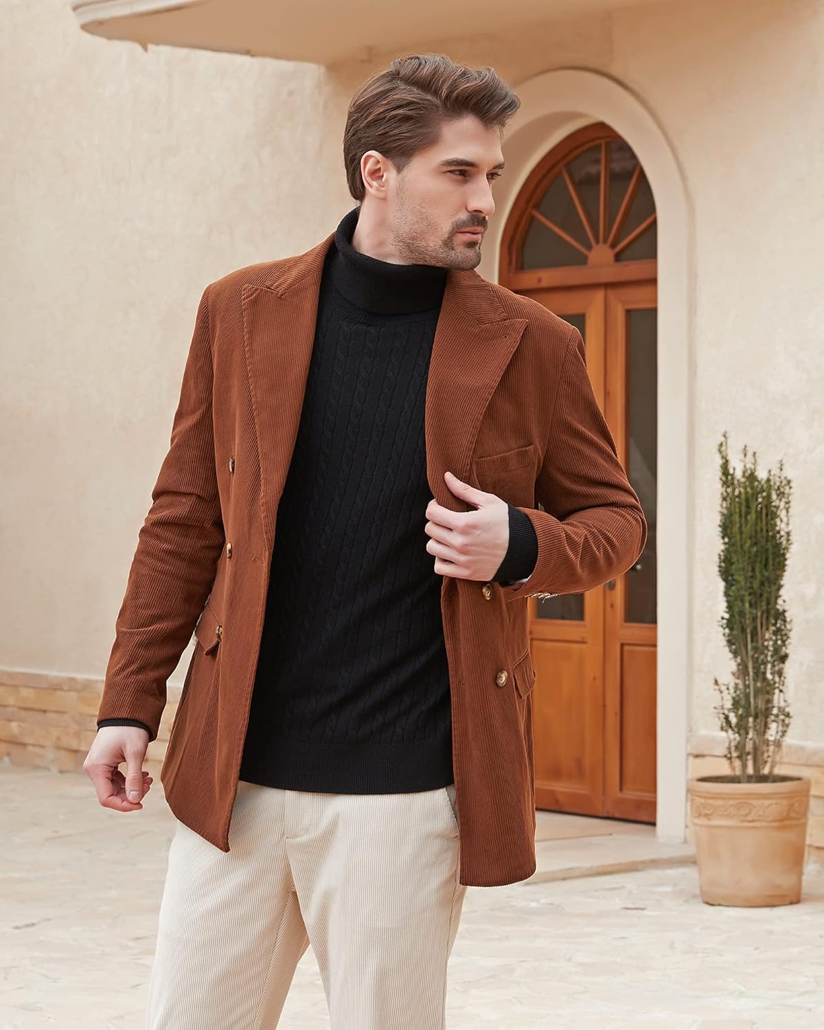 Kallspin Men's Turtle Neck Pullover Wool Blend Lightweight Cable-Knit Pullover Sweater - Image 7