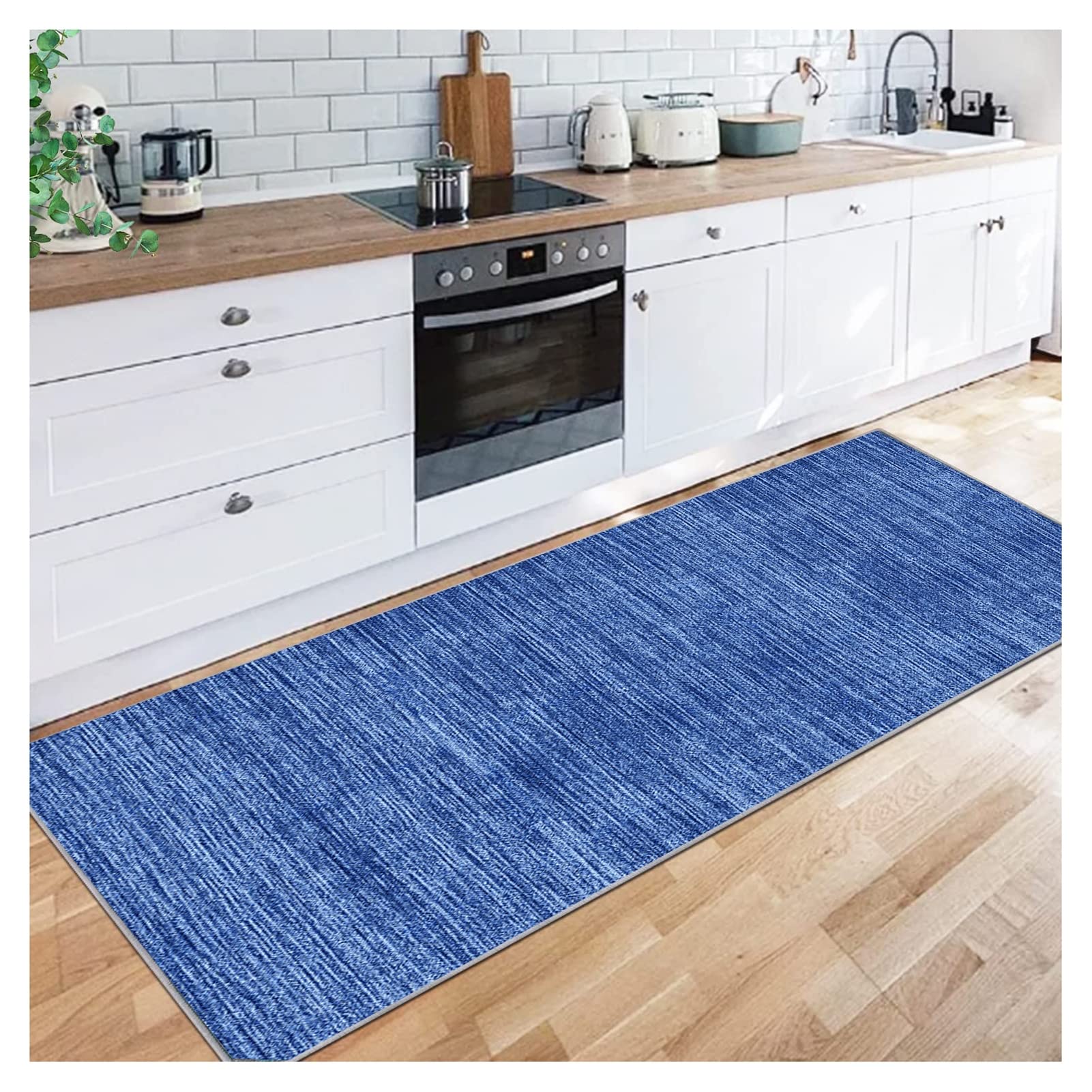Siunwdiy Non Slip Hallway Carpet Runner, Extra Long Blue Solid Color Rug 40x240cm, Rubber Backed Washable Door Mats Dirt Trapper, Kitchen Runner Rug for Hallway/Living Room/Bedroom/Stairs/Entryway