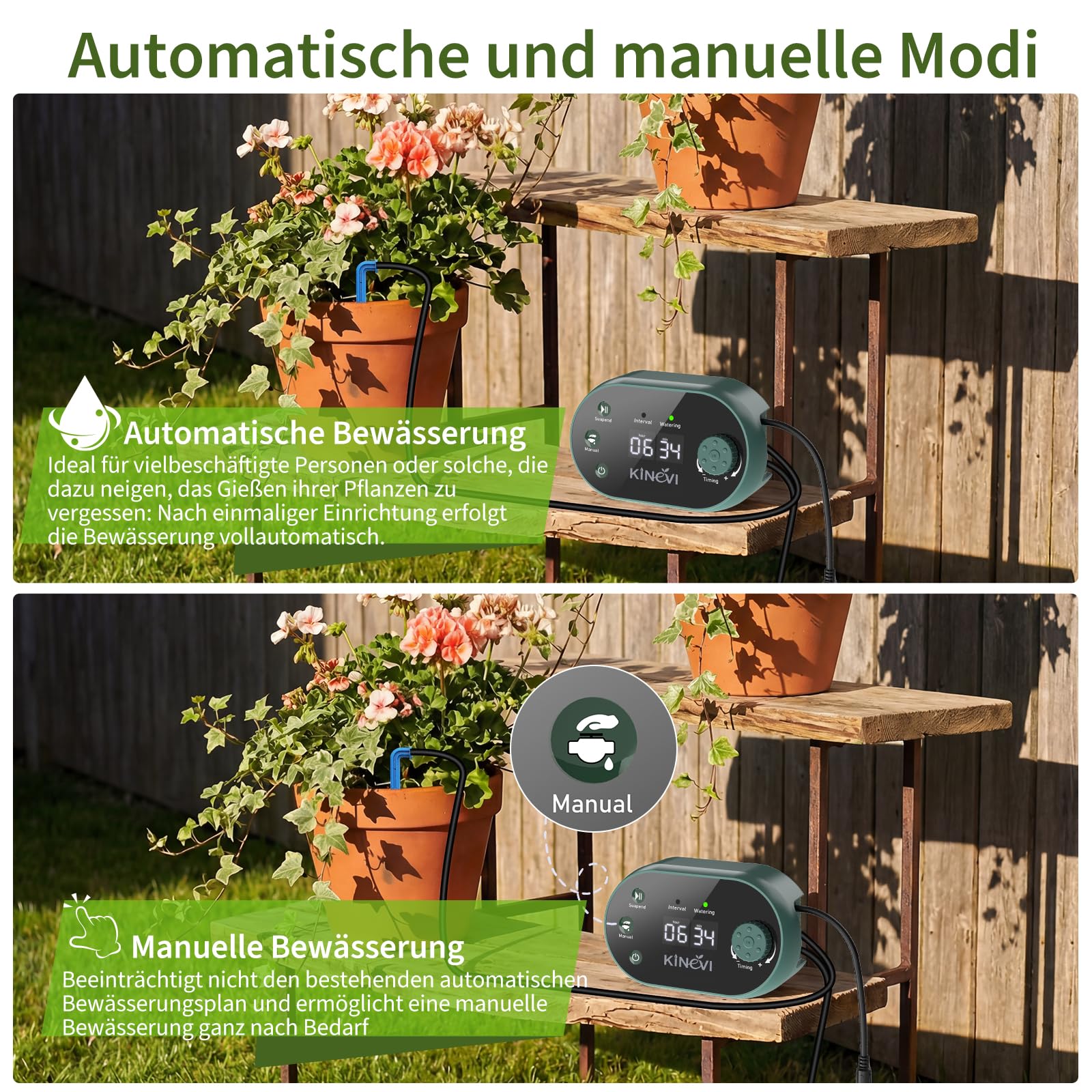 Solar Bewässerungssystem, Garten Automatisches Bewässerungs mit 22 Modi Timer, 15M Schlauch & 15 Tropfstrahler, Tropfbewässerung Set für Balkon, Hochbeet, Gewächshaus & Outdoor Topfpflanzen (3W)