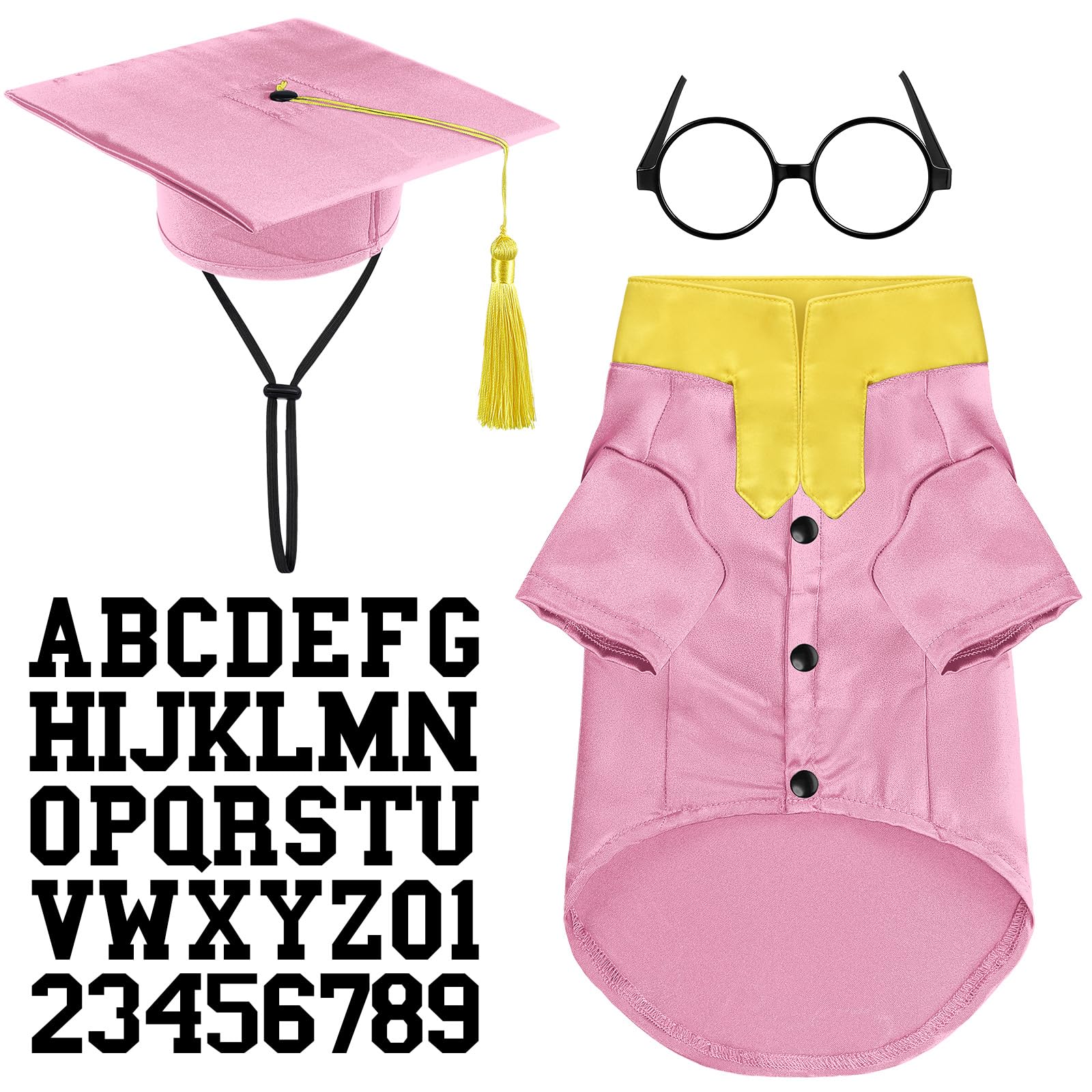 Huhumy 5 Pcs Dog Graduation Costume Set Include 2026 Pet Graduation Gown with Stole Puppy Grad Cap Lensless Glasses DIY Letter Stickers for Dogs Cats