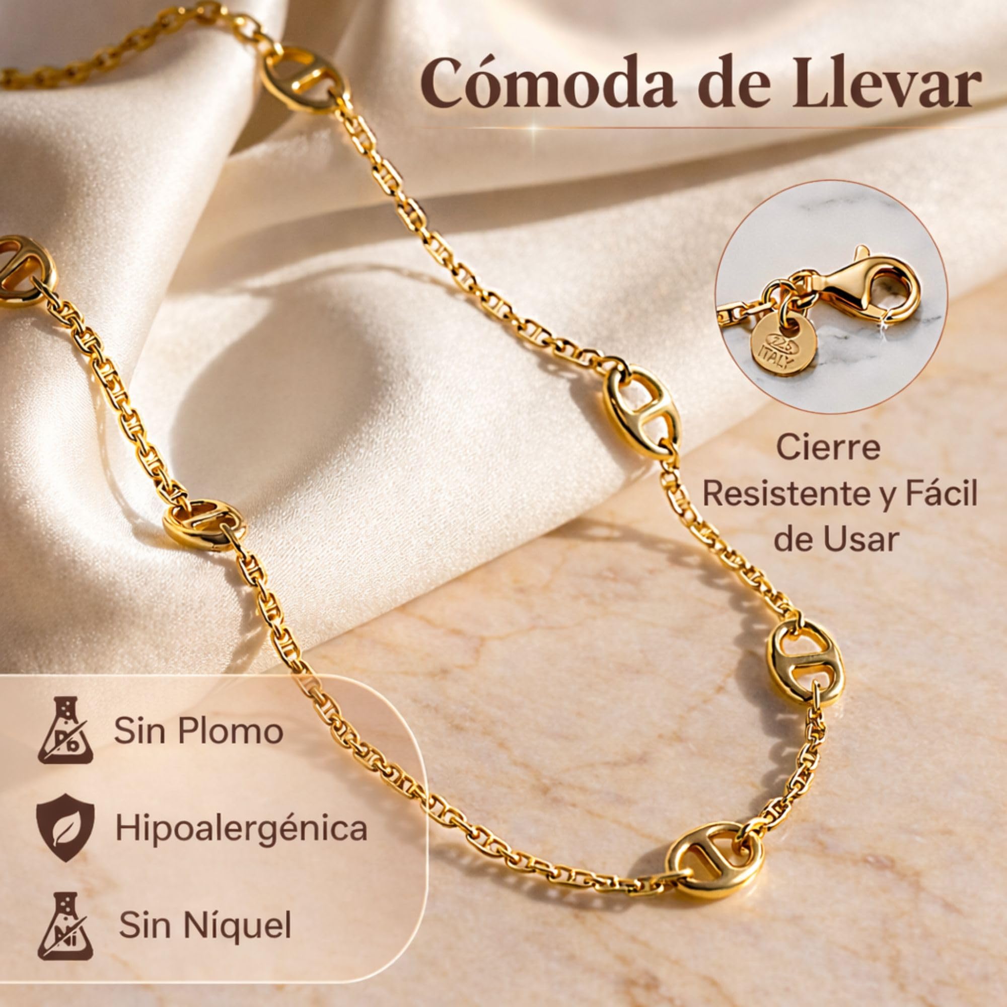 QUADRI - Collar Mujer Plata 925 - Chapado Oro 18K - Made in Italy | Largo 45 cm - con Extensión 5 cm