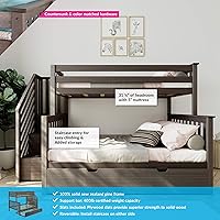 Vista 3 de Max & Lily Litera, marco de cama individual sobre matrimonial para niños con escaleras y nido, arcilla