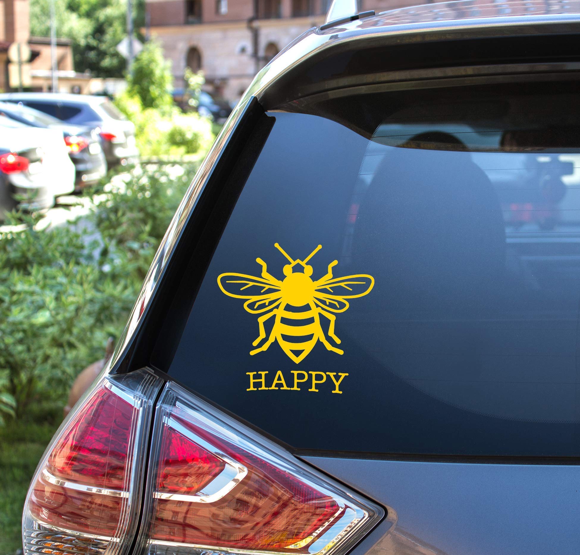 Custom Bee Happy Vinyl Decal - Honey Bee Bumper Sticker, for Tumblers, Laptops, Car Windows - Personalized Bee Decal